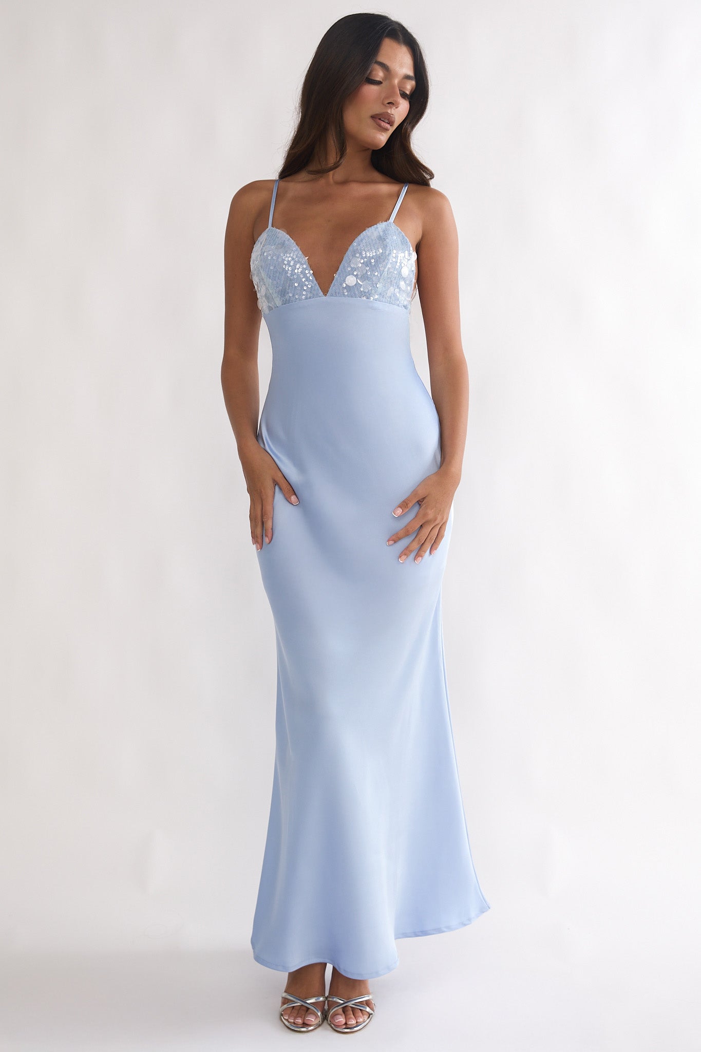 Brynn Sequin Bust Open Back Maxi Dress Blue-Maymioy