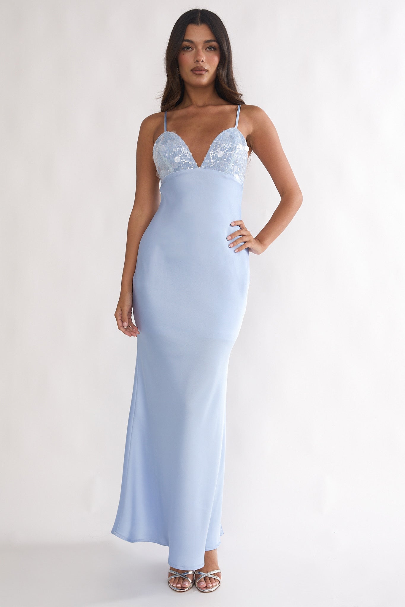 Brynn Sequin Bust Open Back Maxi Dress Blue-Maymioy