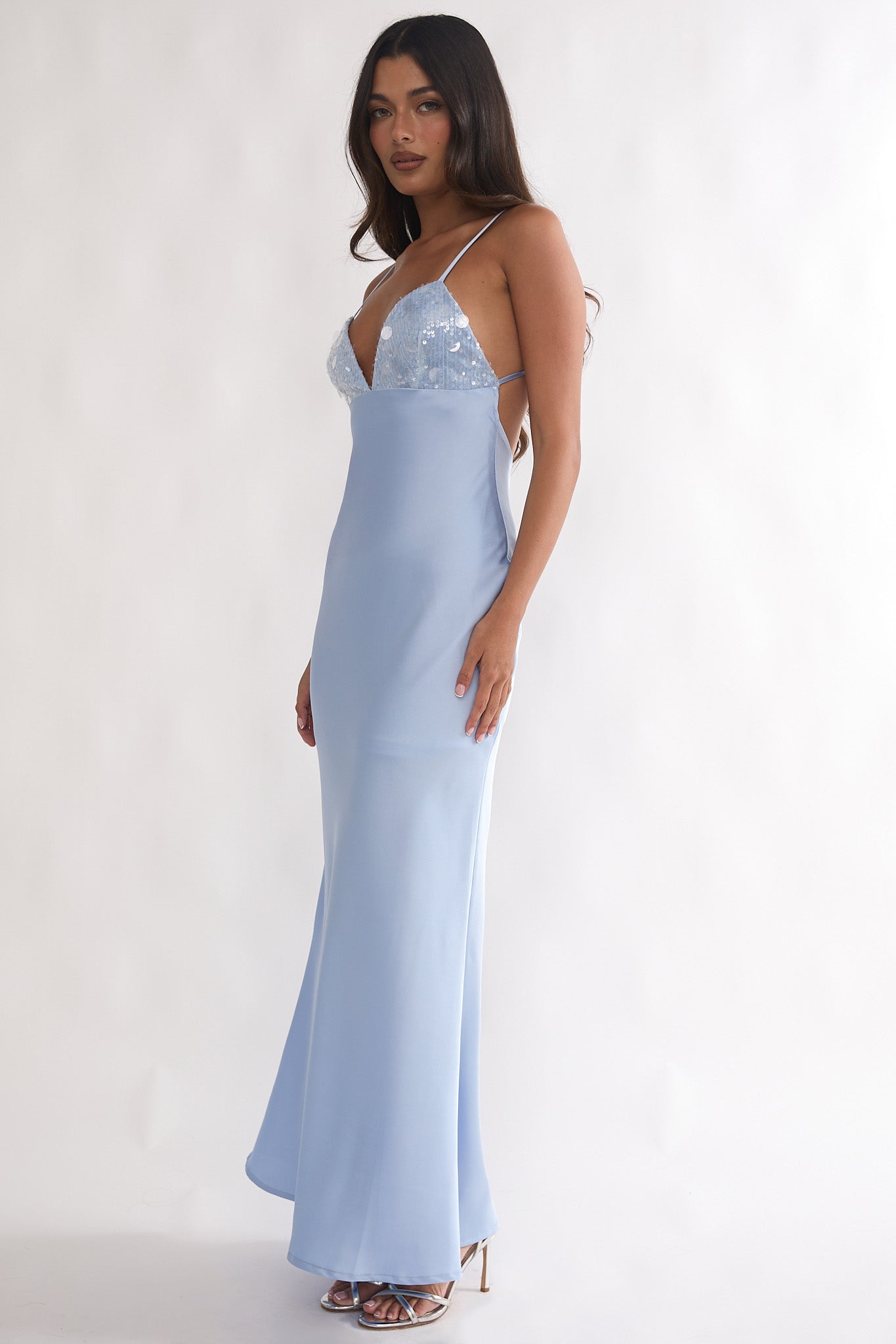 Brynn Sequin Bust Open Back Maxi Dress Blue-Maymioy
