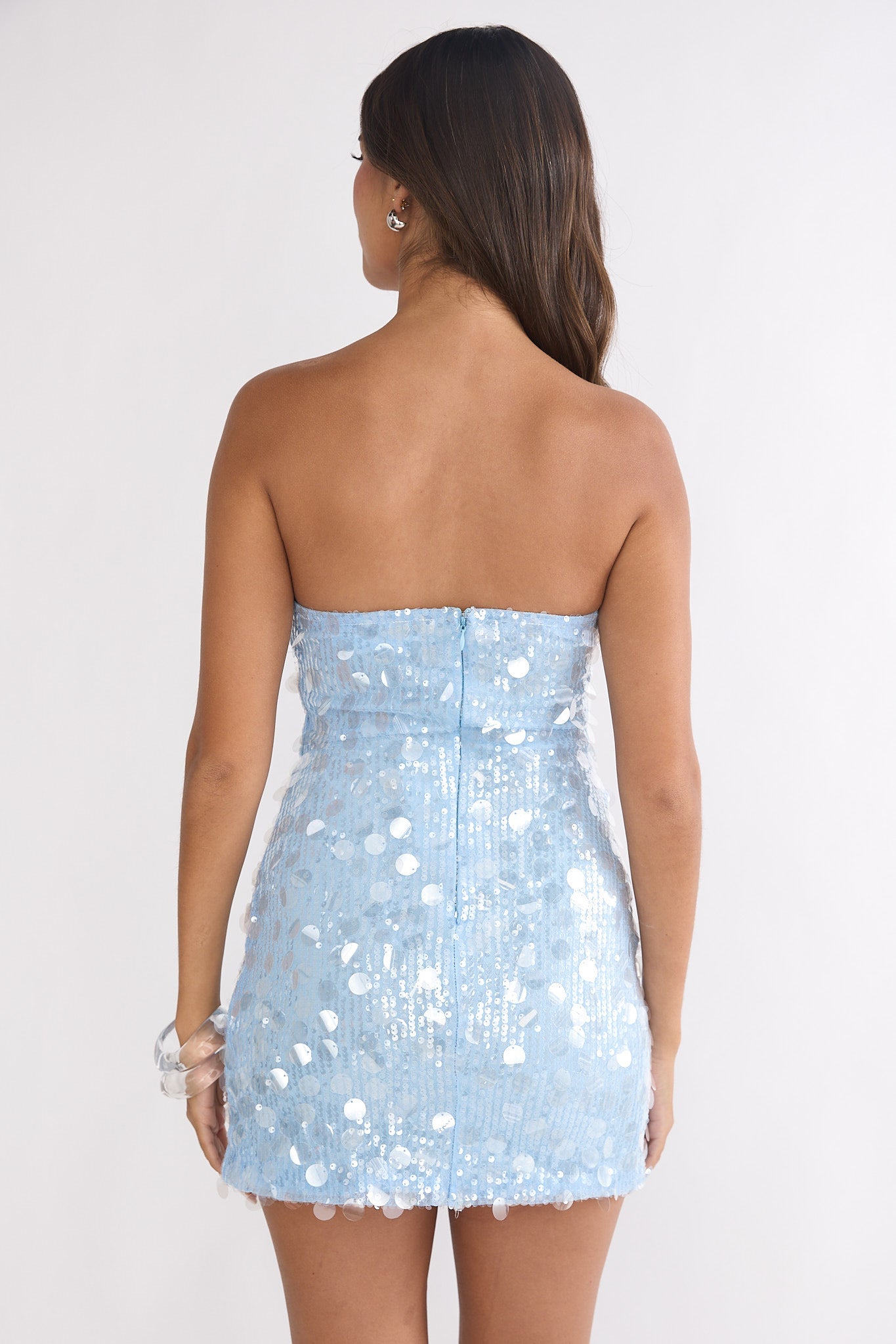Kalaya Asymmetric Strapless Mini Dress Sequin Blue-Maymioy