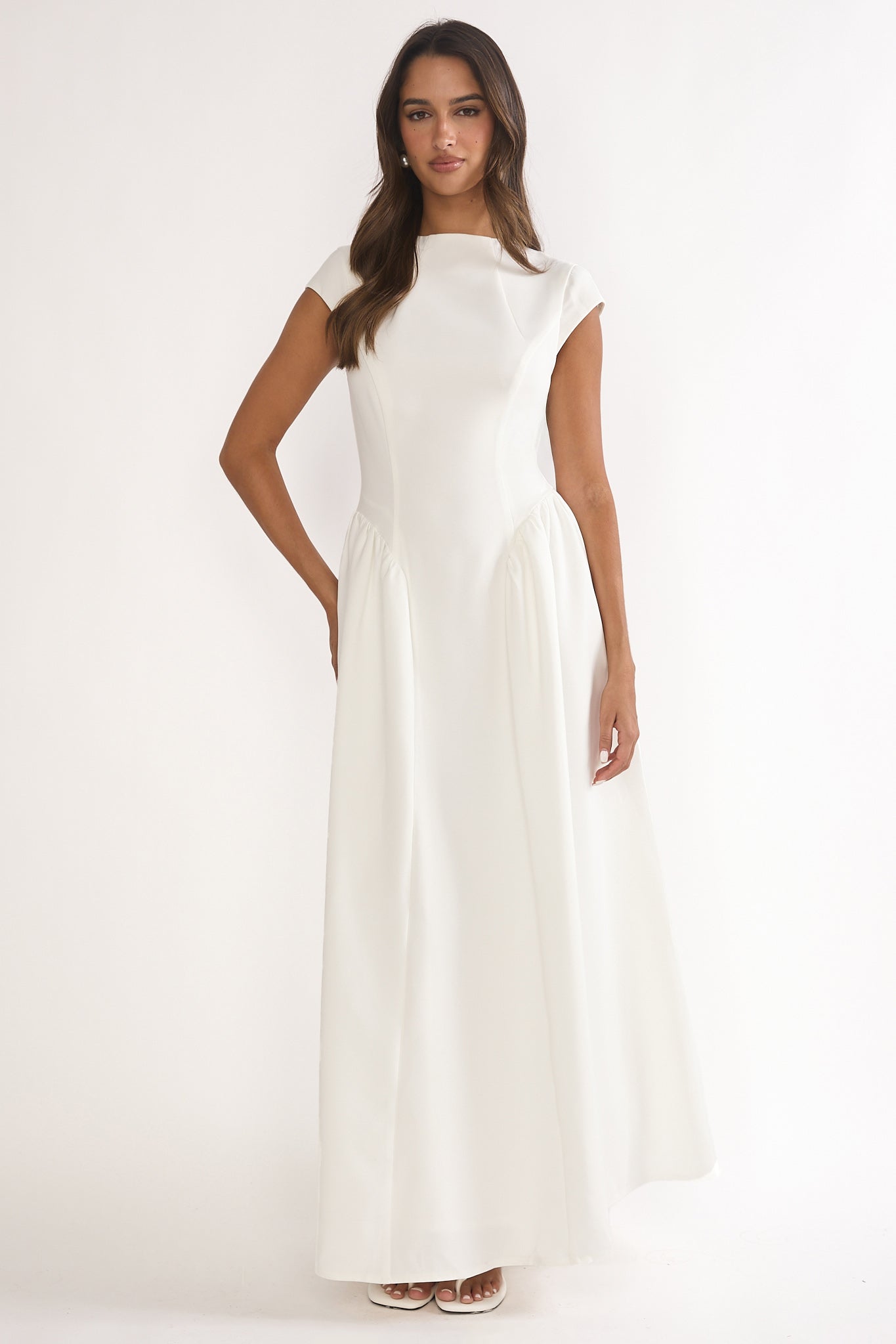 Lynnie Cap Sleeve Maxi Dress Cream-Maymioy