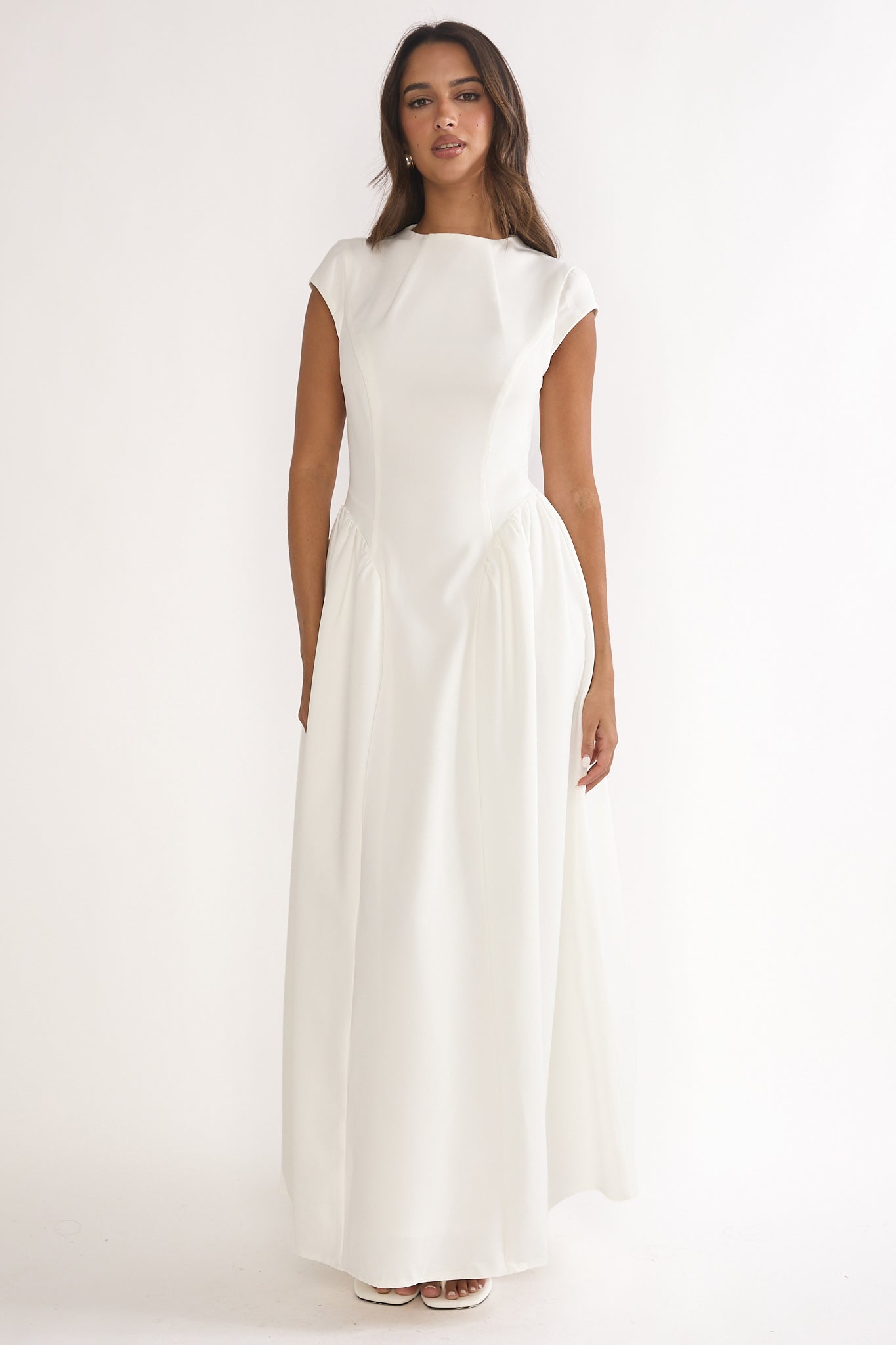Lynnie Cap Sleeve Maxi Dress Cream-Maymioy