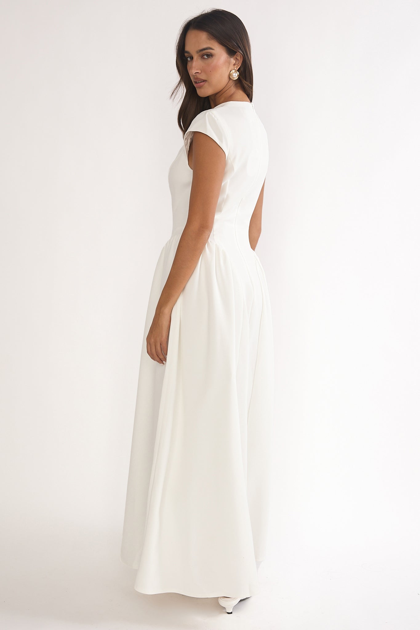 Lynnie Cap Sleeve Maxi Dress Cream-Maymioy