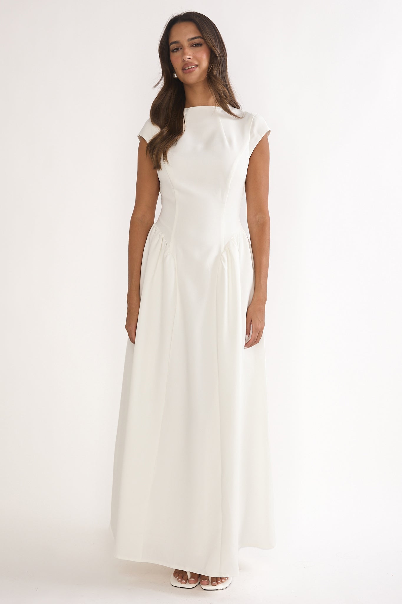 Lynnie Cap Sleeve Maxi Dress Cream-Maymioy