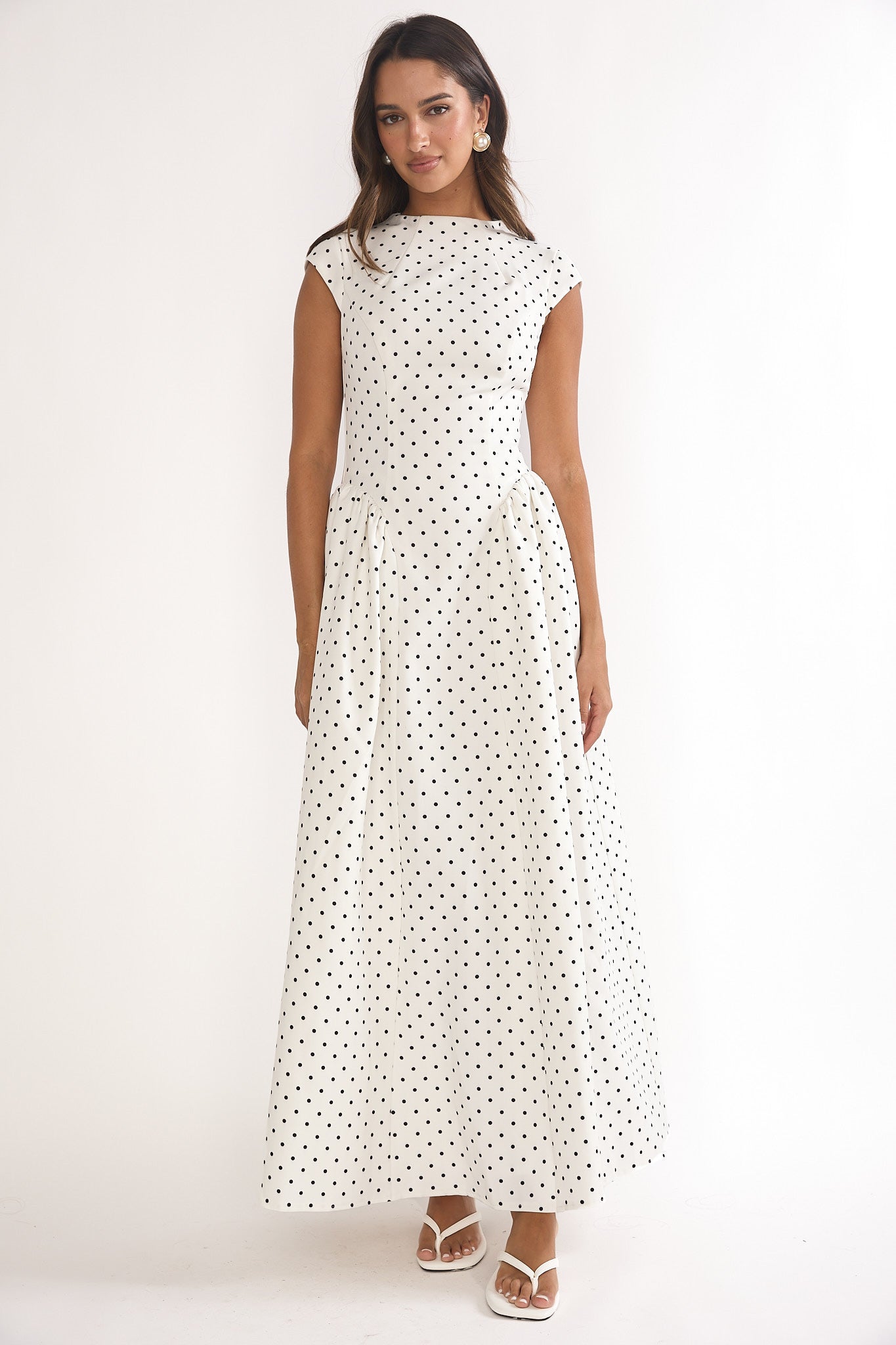 Lynnie Cap Sleeve Maxi Dress Polka Dot-Maymioy