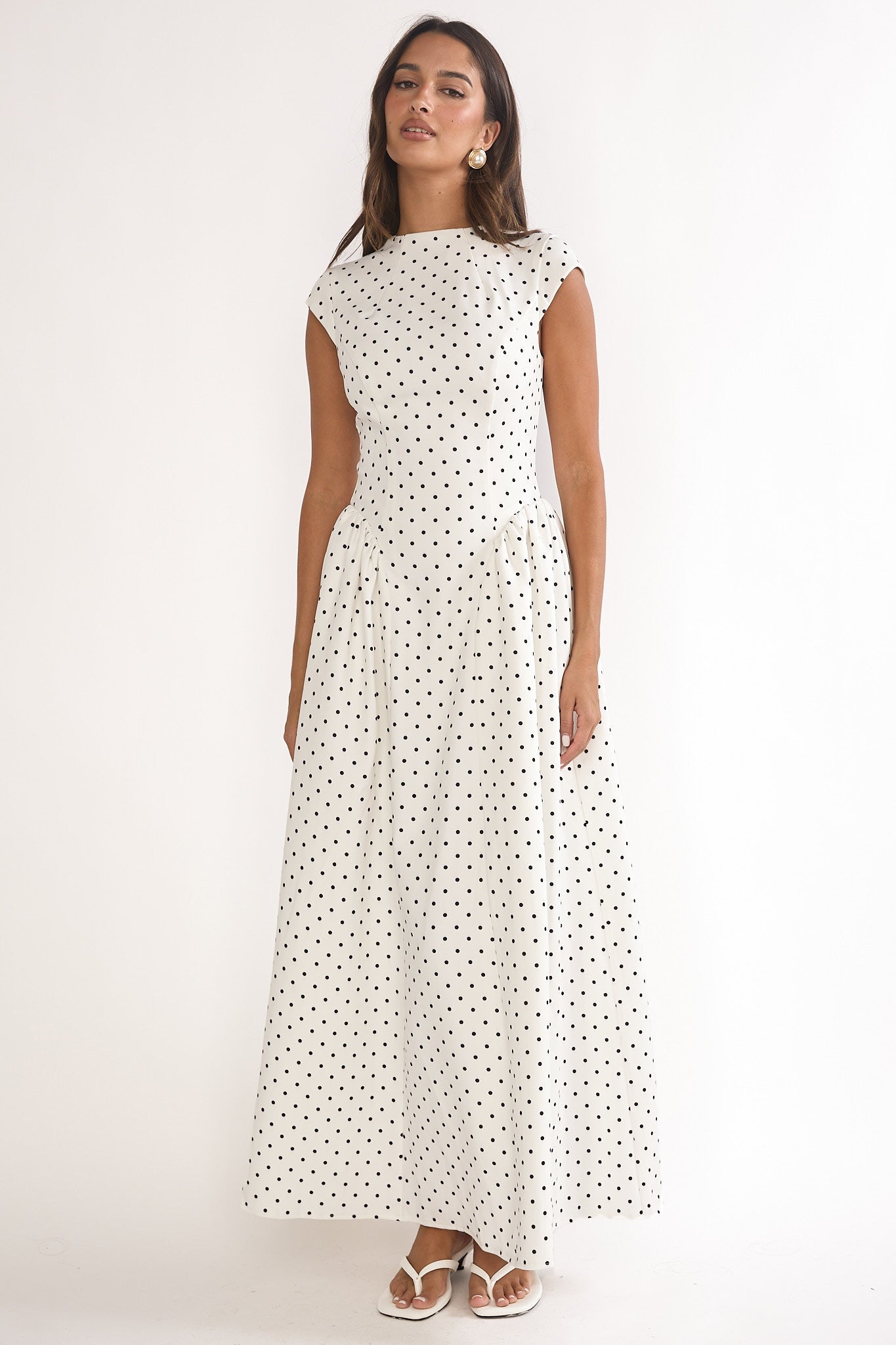 Lynnie Cap Sleeve Maxi Dress Polka Dot-Maymioy