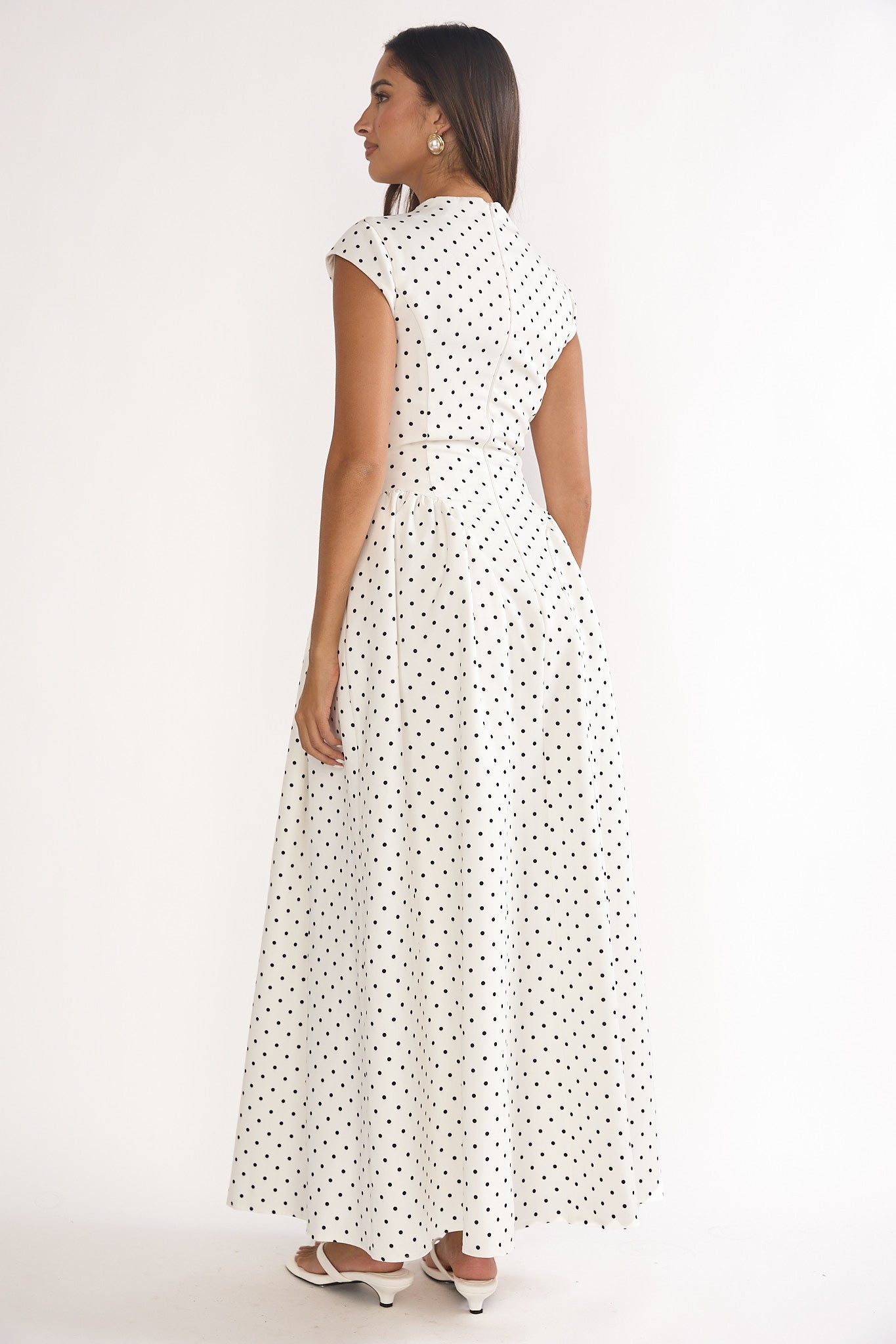 Lynnie Cap Sleeve Maxi Dress Polka Dot-Maymioy