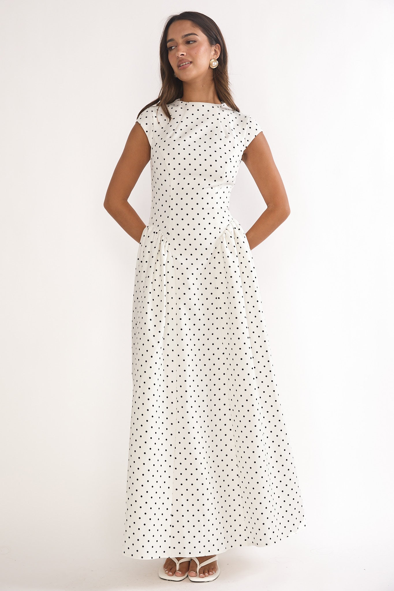 Lynnie Cap Sleeve Maxi Dress Polka Dot-Maymioy