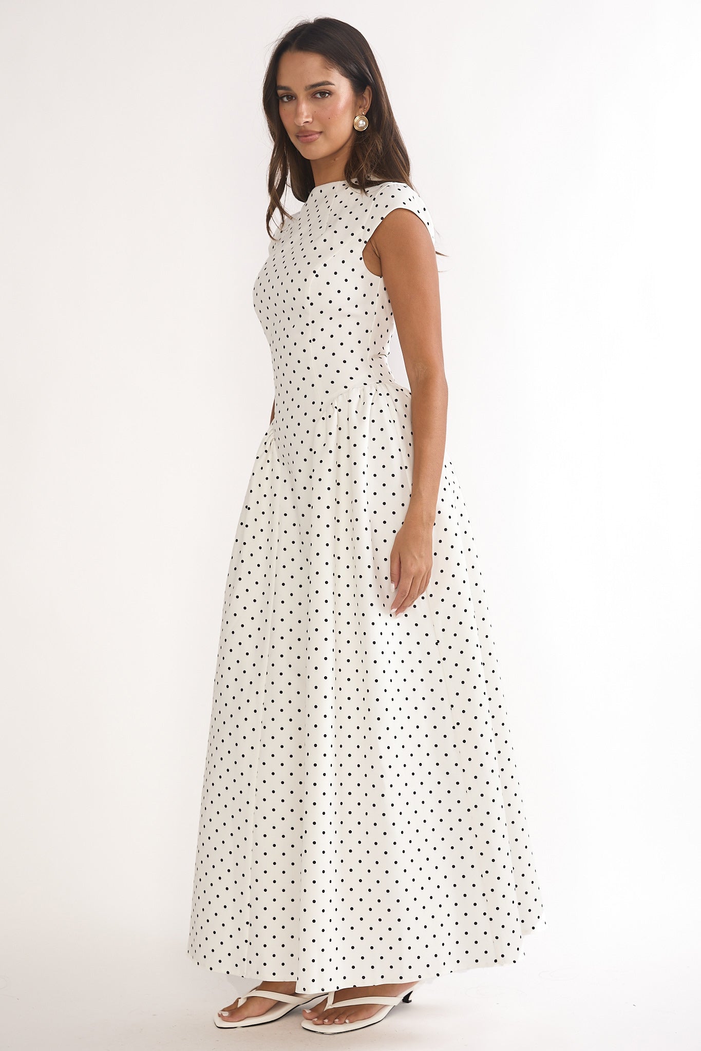 Lynnie Cap Sleeve Maxi Dress Polka Dot-Maymioy