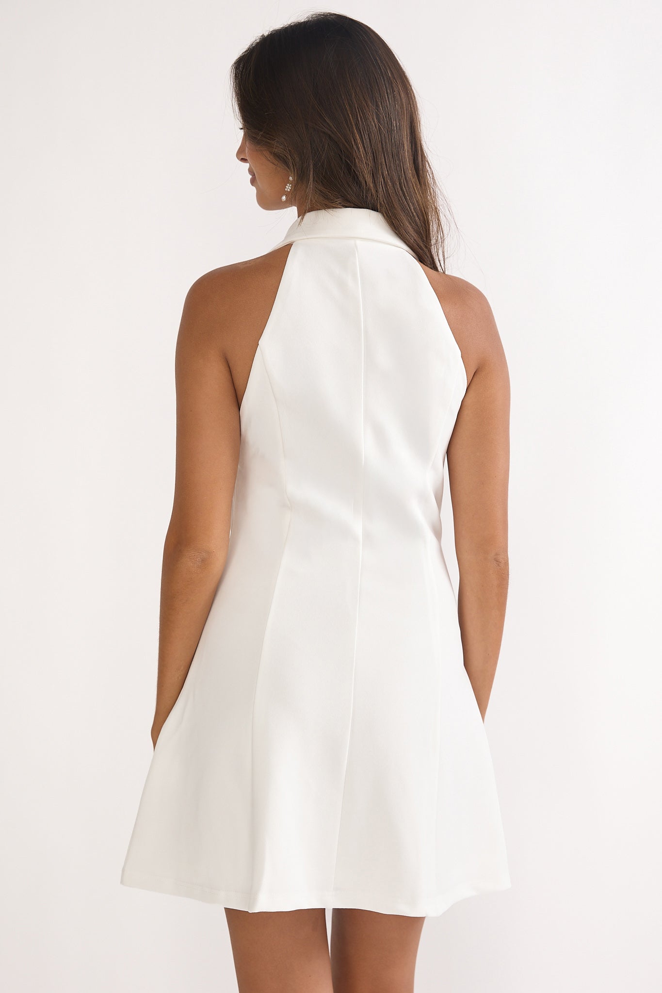Esmarie Collared Mini Dress White-Maymioy
