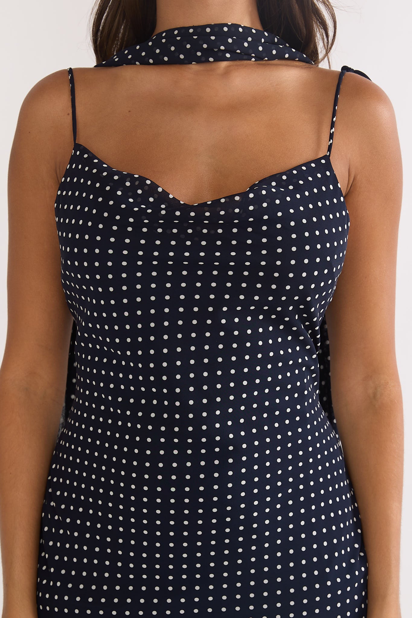 Emmara Tied Shoulder Maxi Dress Polka Dot Navy-Maymioy