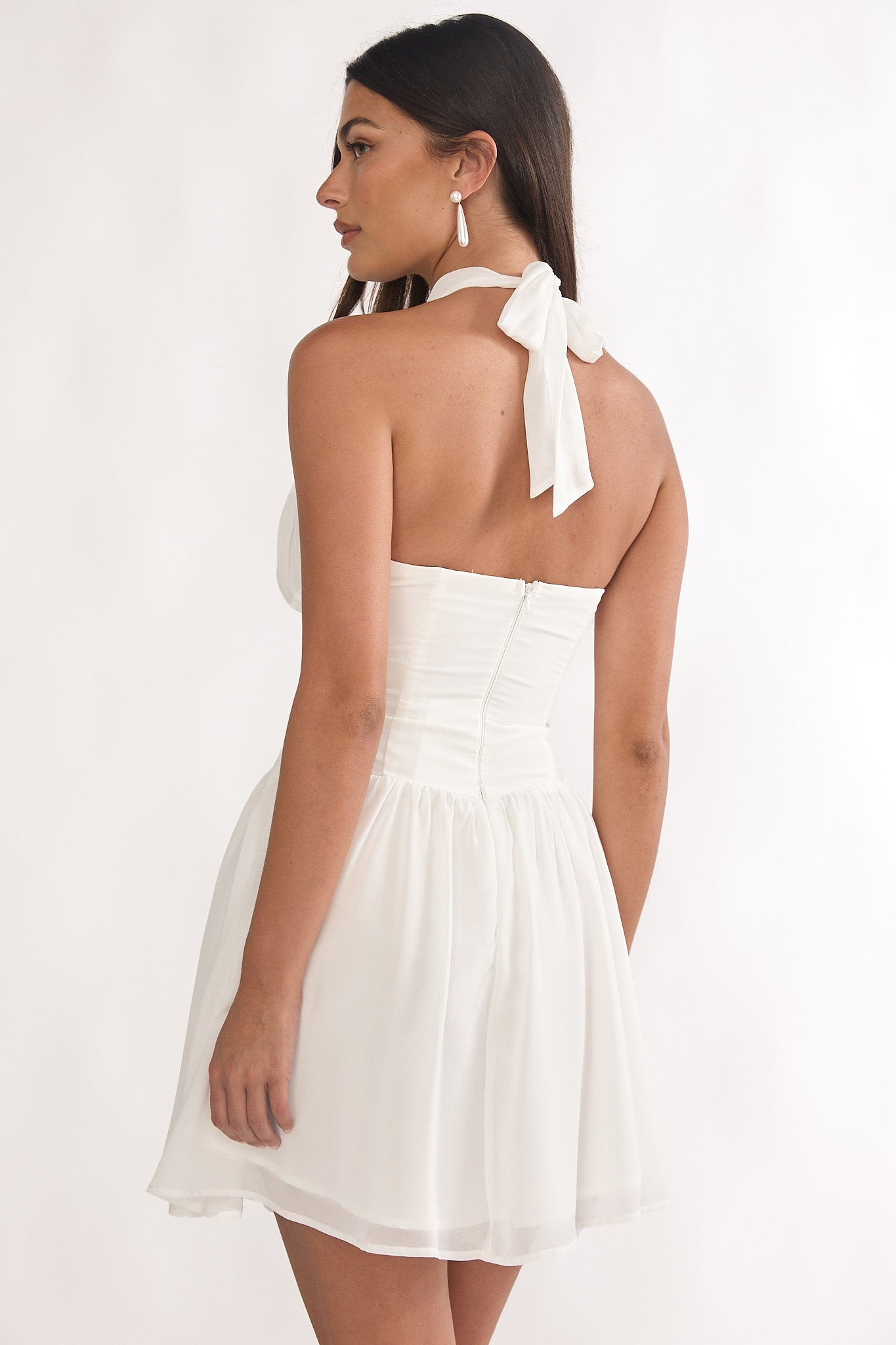 Lunaria High Neck Halterneck Mini Dress White-Maymioy