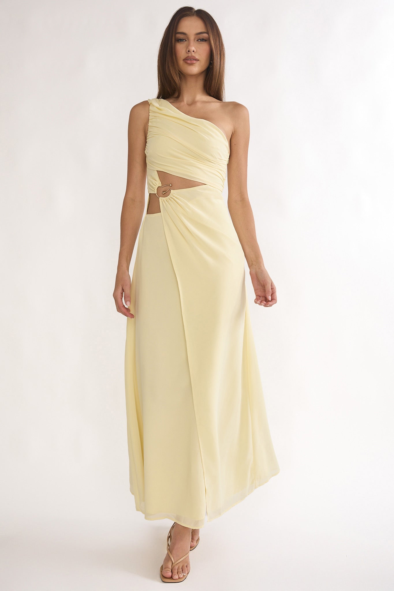 Ivora One-Shoulder Cut-Out Waist Maxi Dress Butter-Maymioy