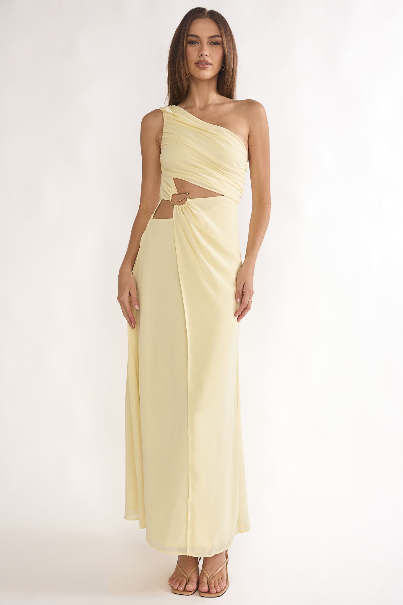Ivora One-Shoulder Cut-Out Waist Maxi Dress Butter-Maymioy