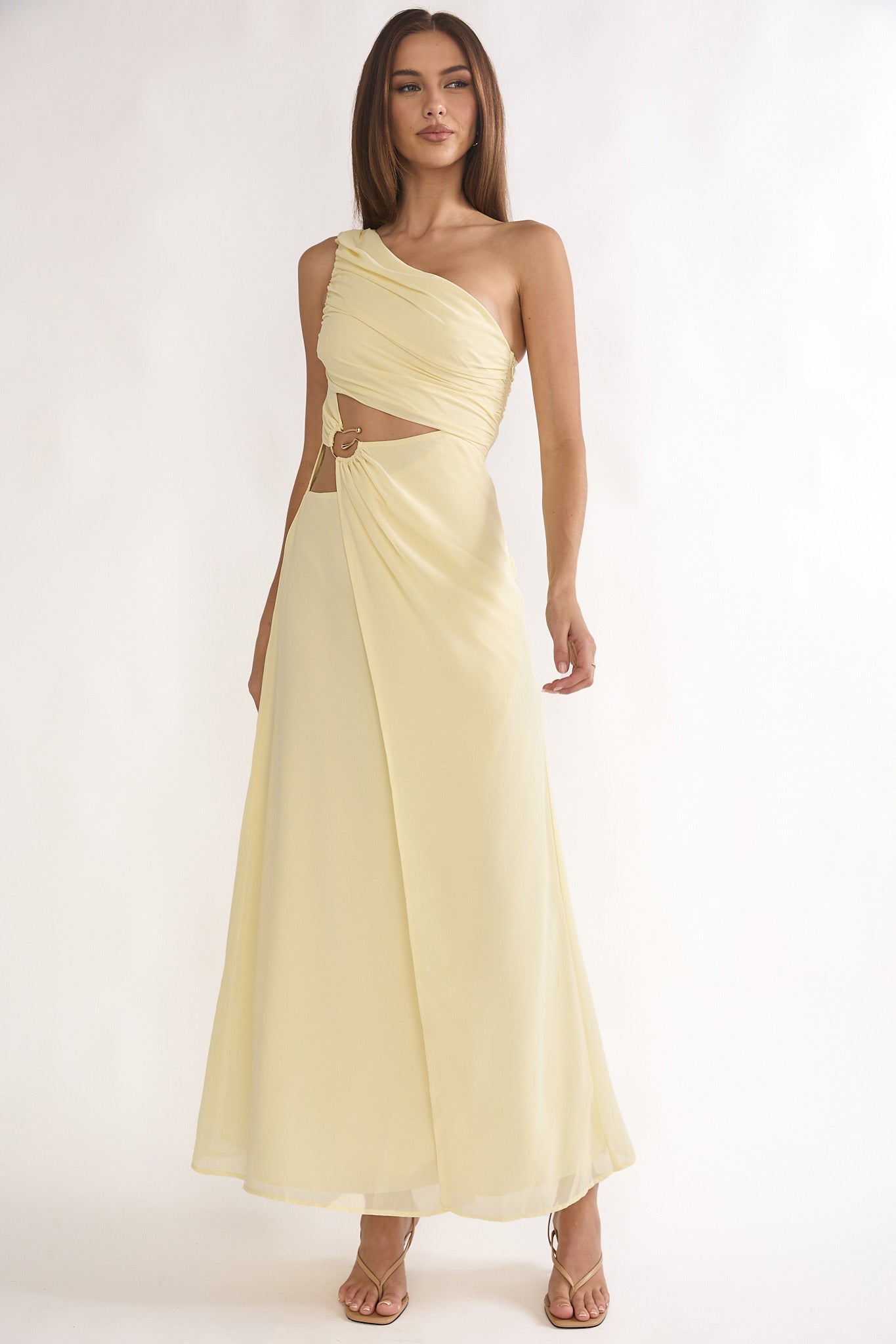 Ivora One-Shoulder Cut-Out Waist Maxi Dress Butter-Maymioy