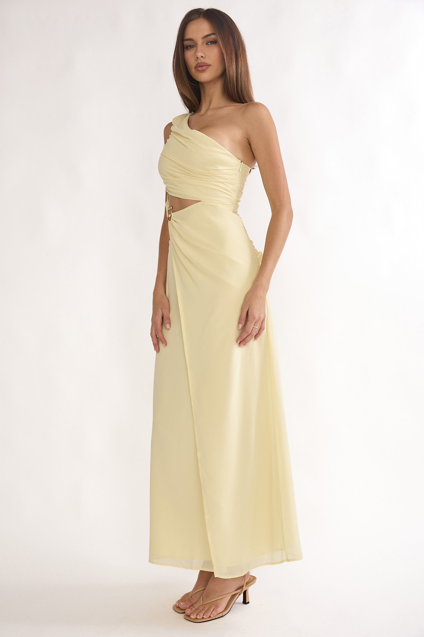 Ivora One-Shoulder Cut-Out Waist Maxi Dress Butter-Maymioy