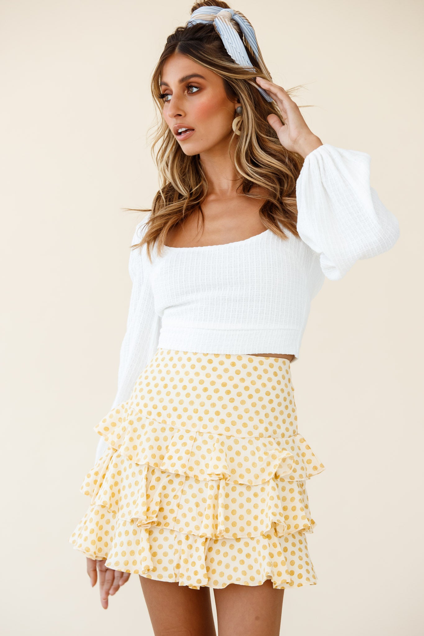 Let Them Eat Cake Triple Ruffle Skirt Polka Dot Yellow-Maymioy
