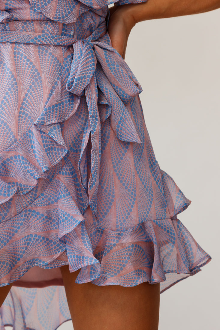 Sweet Talk Short Sleeve Ruffle Detail Dress Dot Pattern Rose/Blue-Maymioy