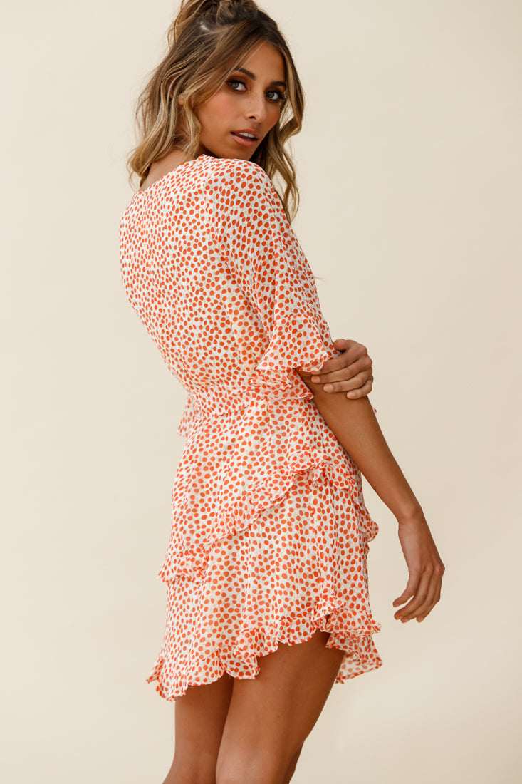 Wife Me Crew Neck Ruffle Insert Dress Polka Dot Orange-Maymioy