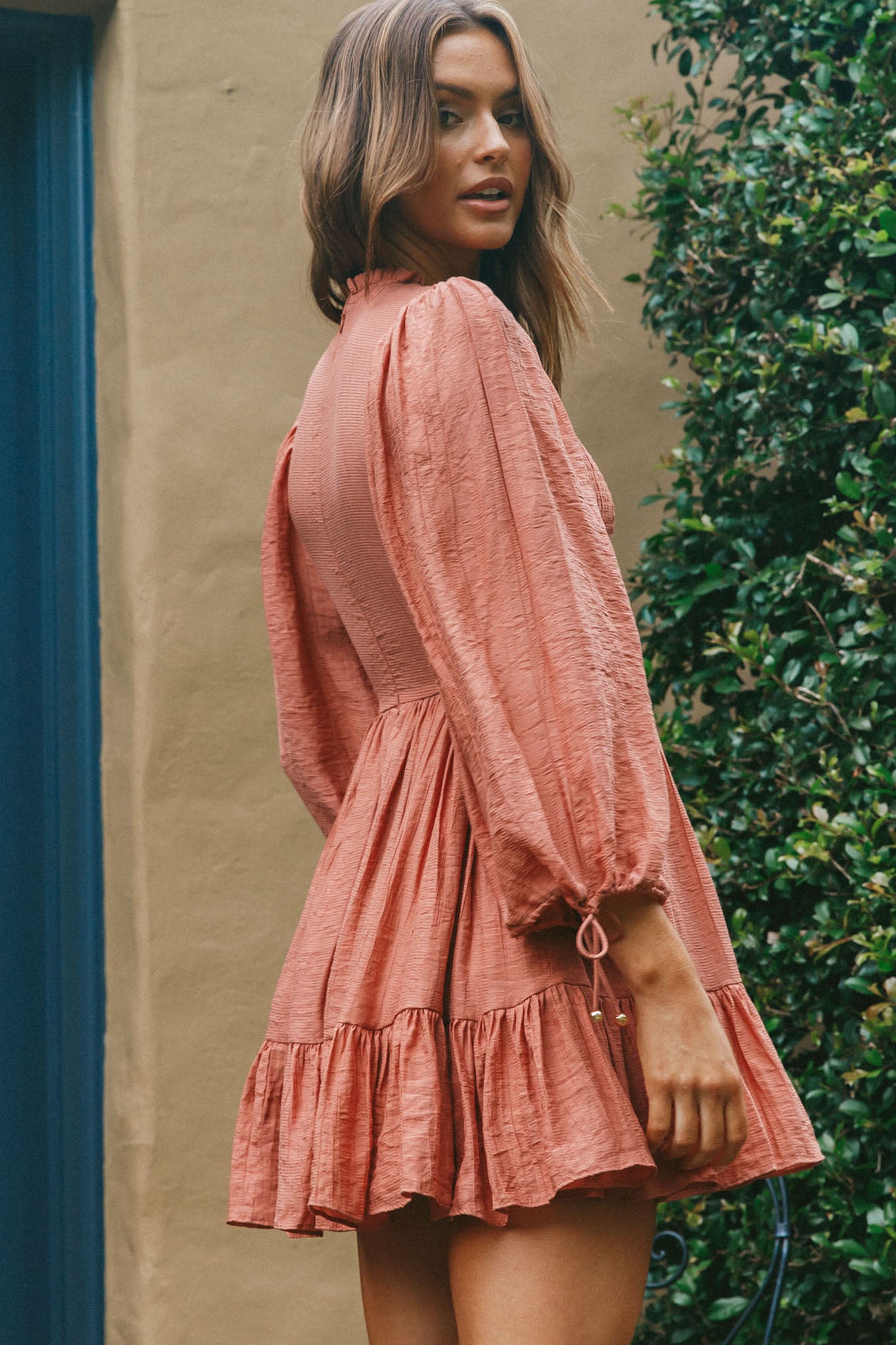 Secret Garden Long Sleeve Smocked Bodice Dress Rose-Maymioy