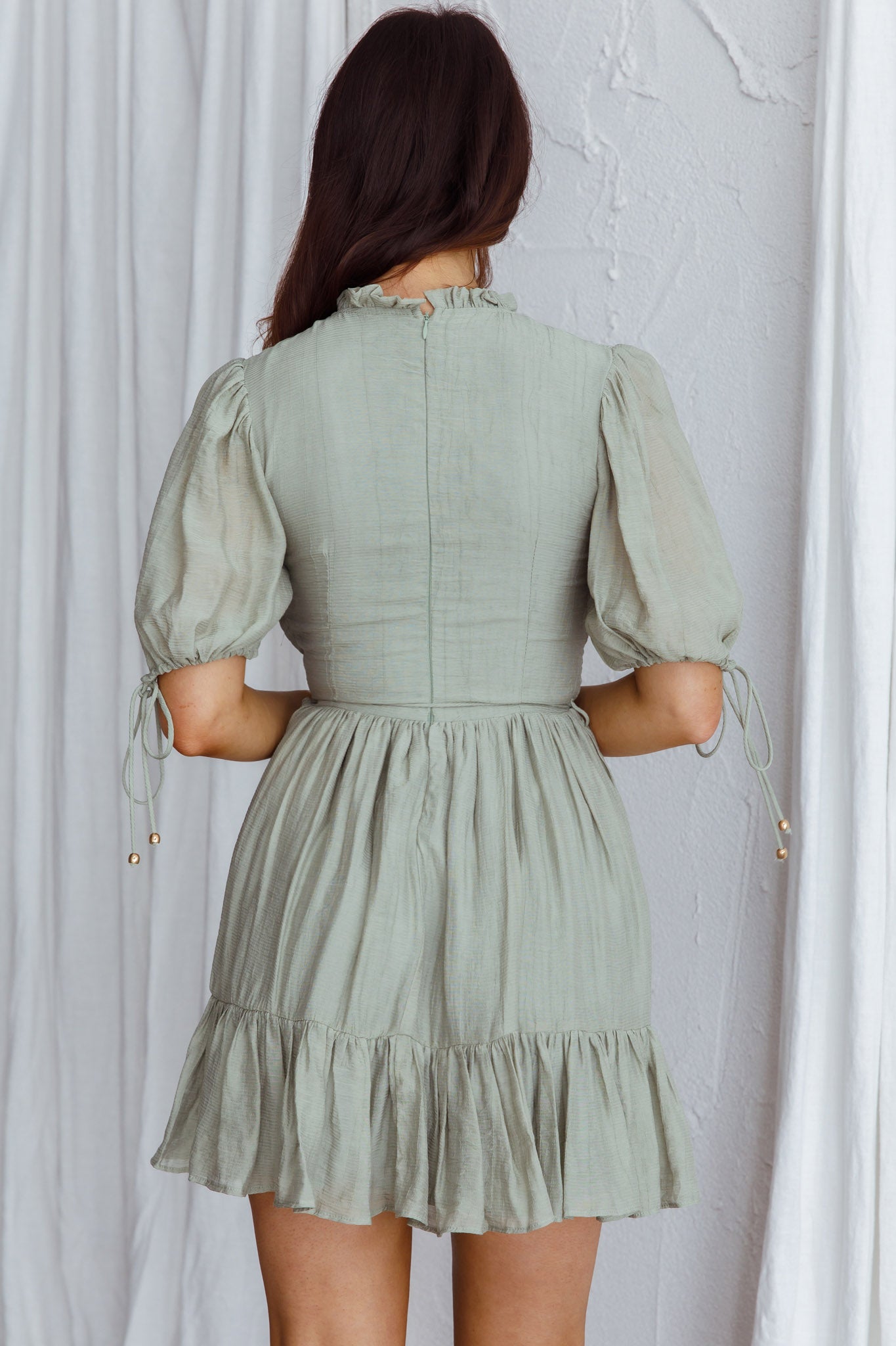 Secret Garden Puff Sleeve Smocked Bodice Dress Avocado-Maymioy