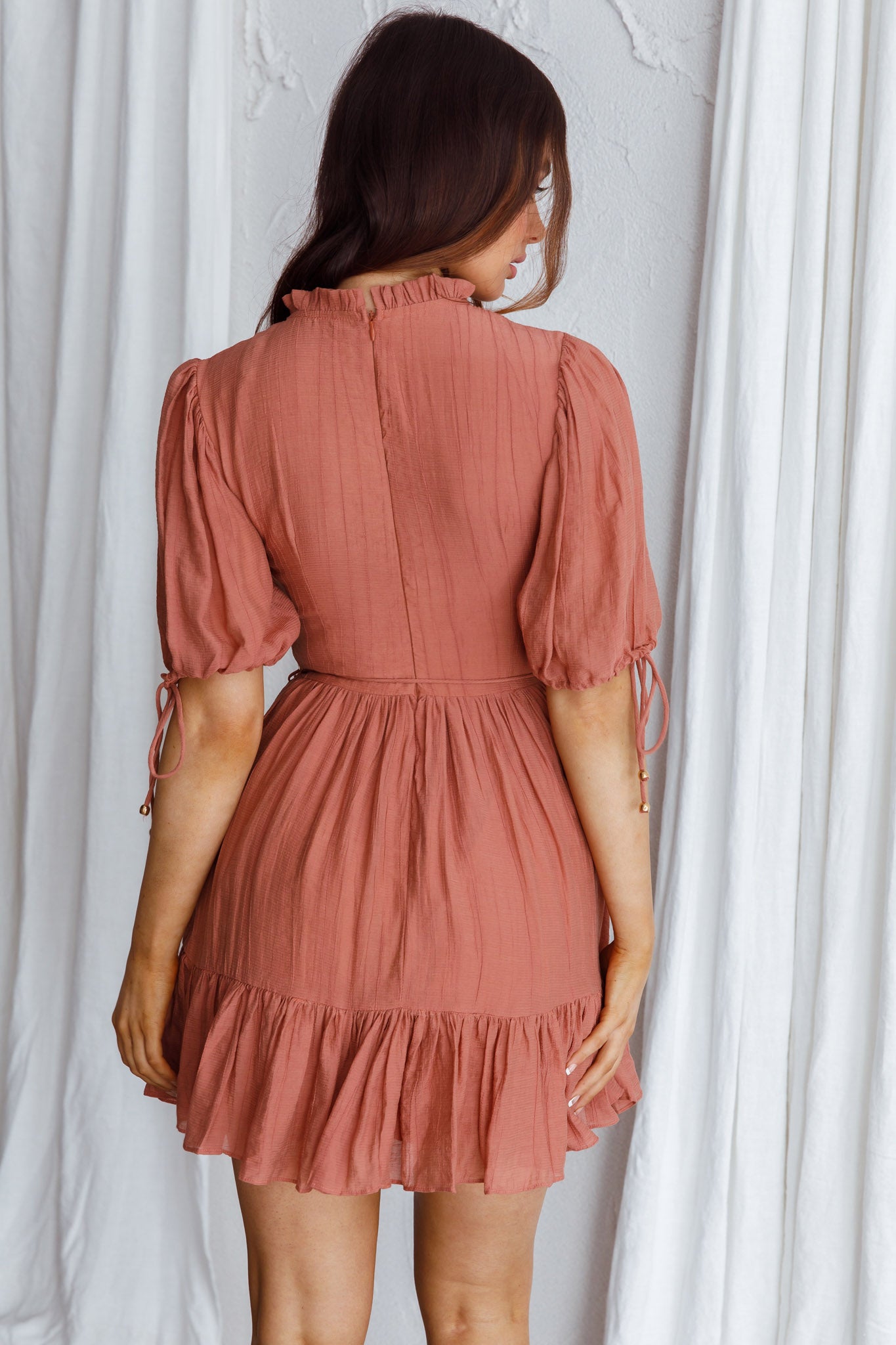 Secret Garden Puff Sleeve Smocked Bodice Dress Mocha-Maymioy