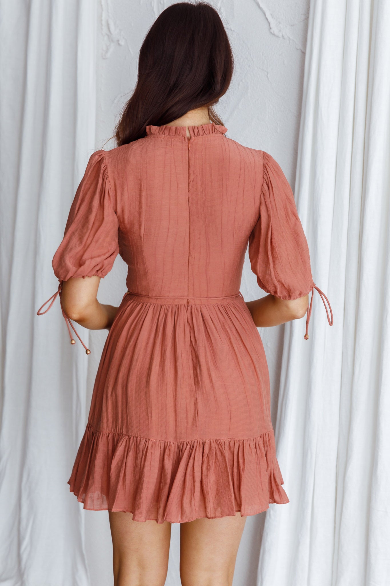 Secret Garden Puff Sleeve Smocked Bodice Dress Mocha-Maymioy