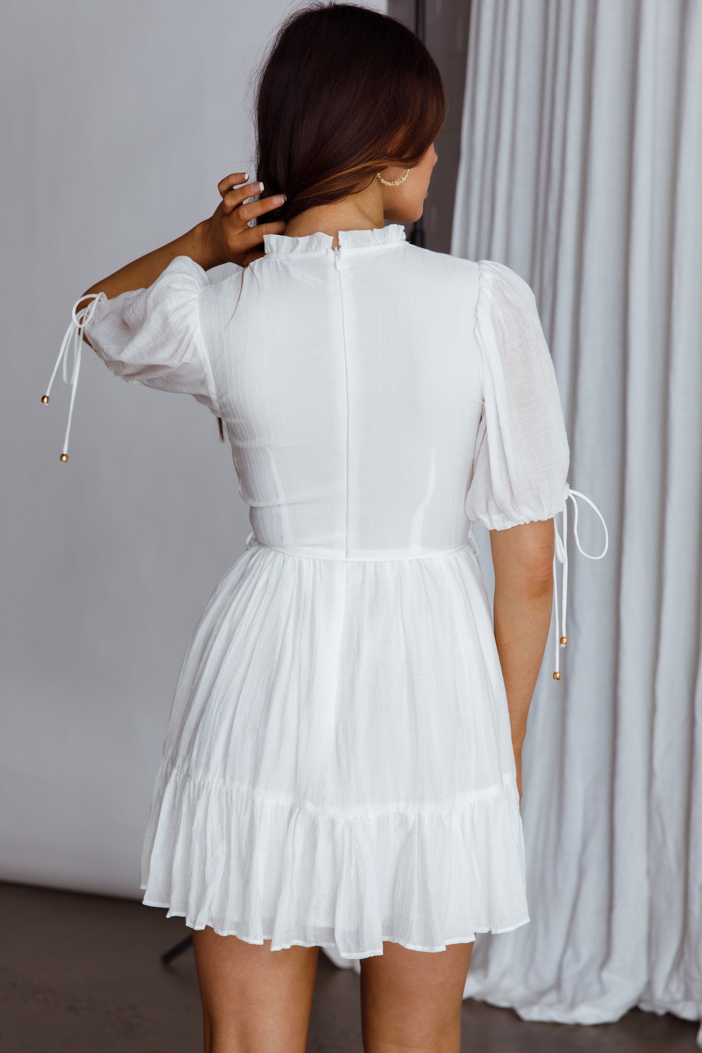 Secret Garden Puff Sleeve Smocked Bodice Dress White-Maymioy