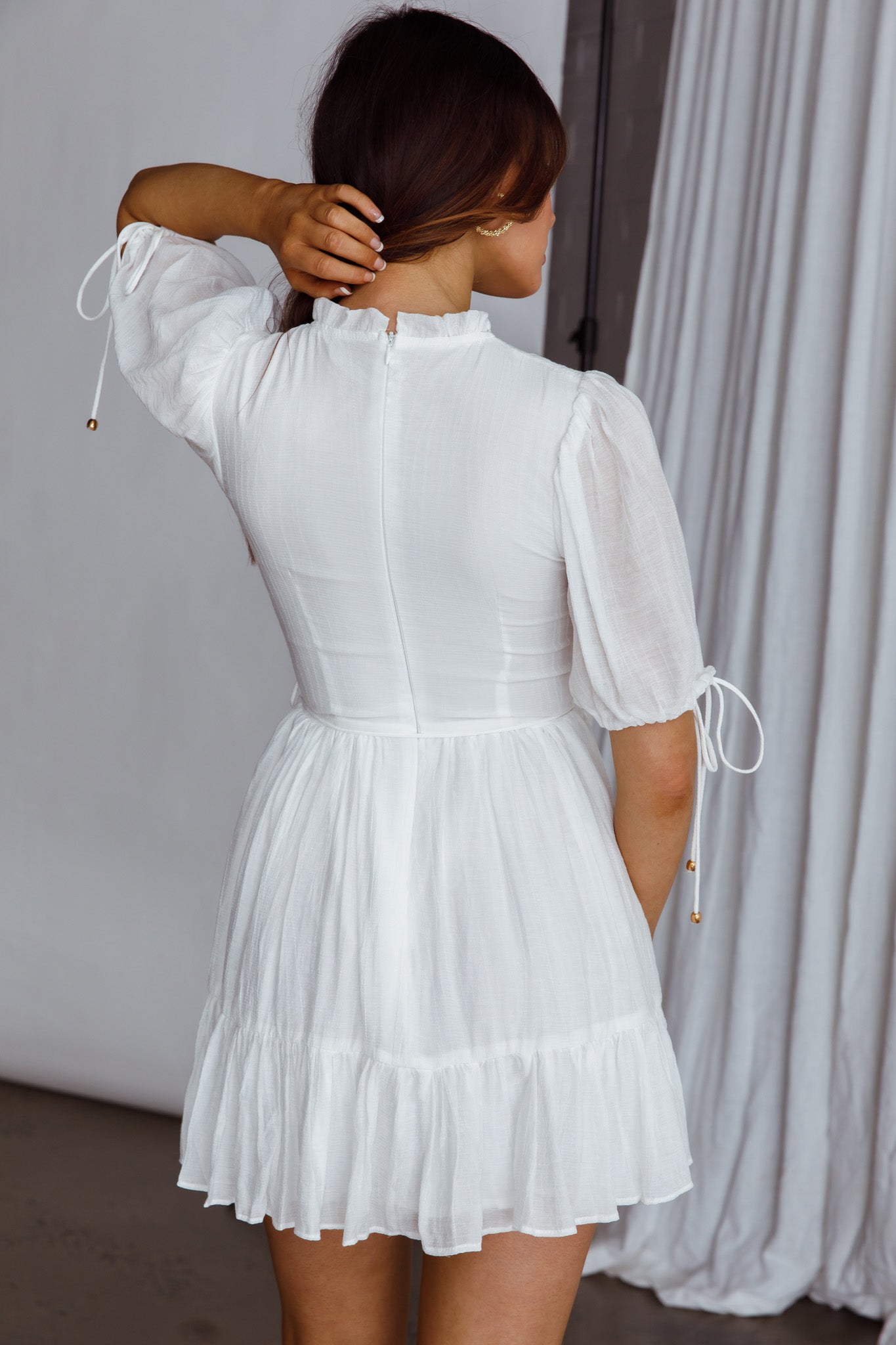 Secret Garden Puff Sleeve Smocked Bodice Dress White-Maymioy