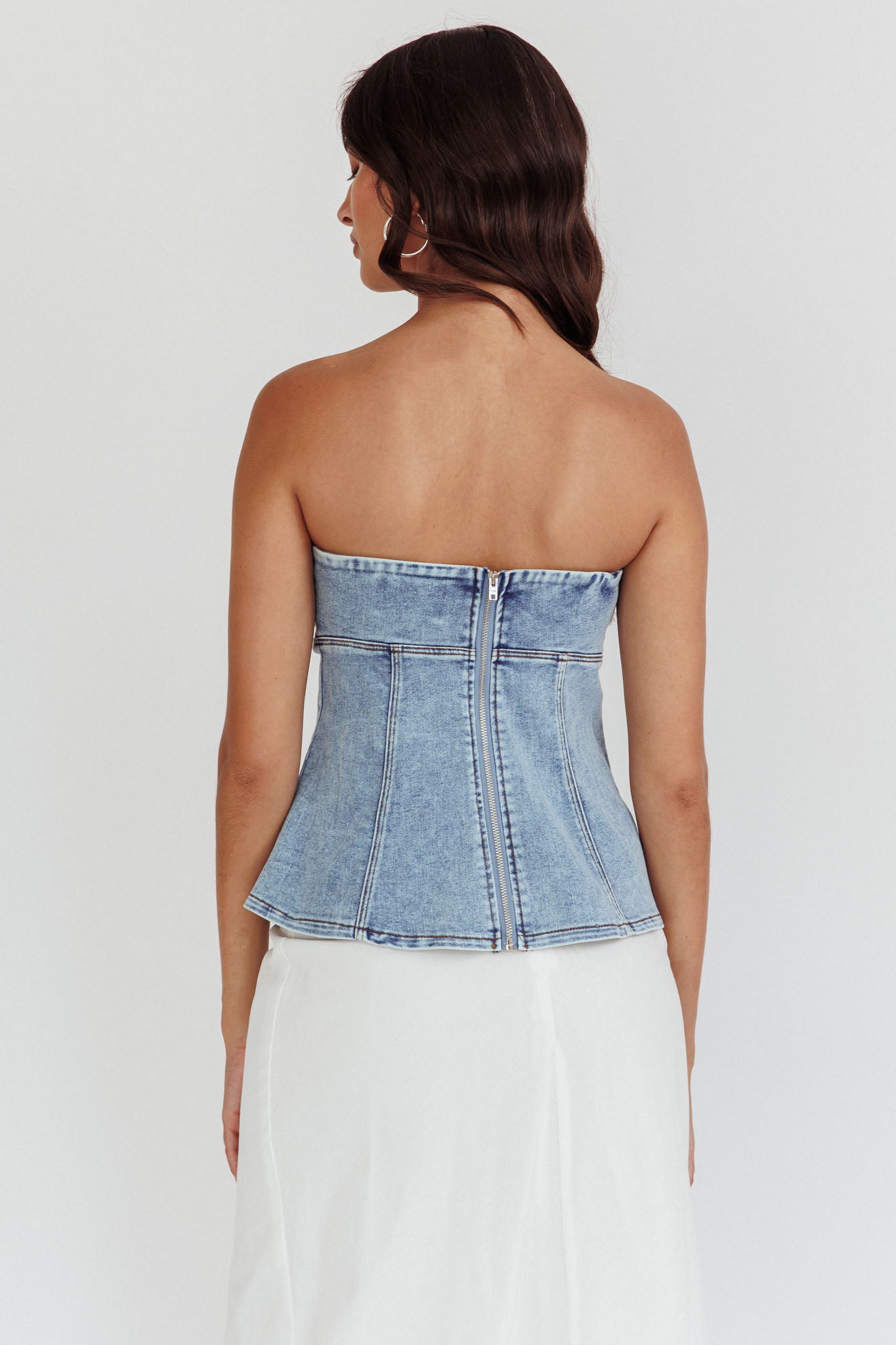 Cathlin Strapless Top Denim Blue-Maymioy