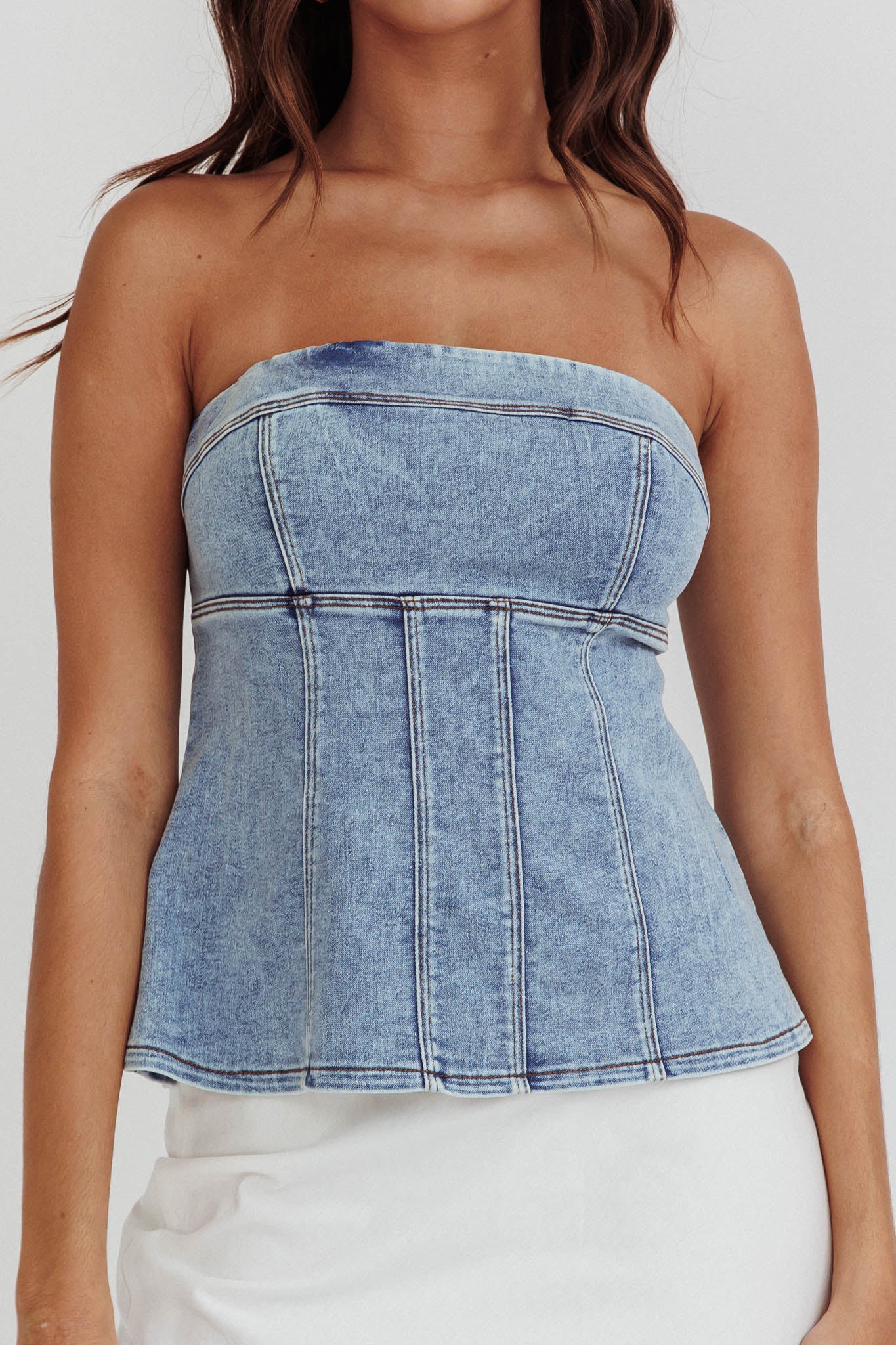 Cathlin Strapless Top Denim Blue-Maymioy