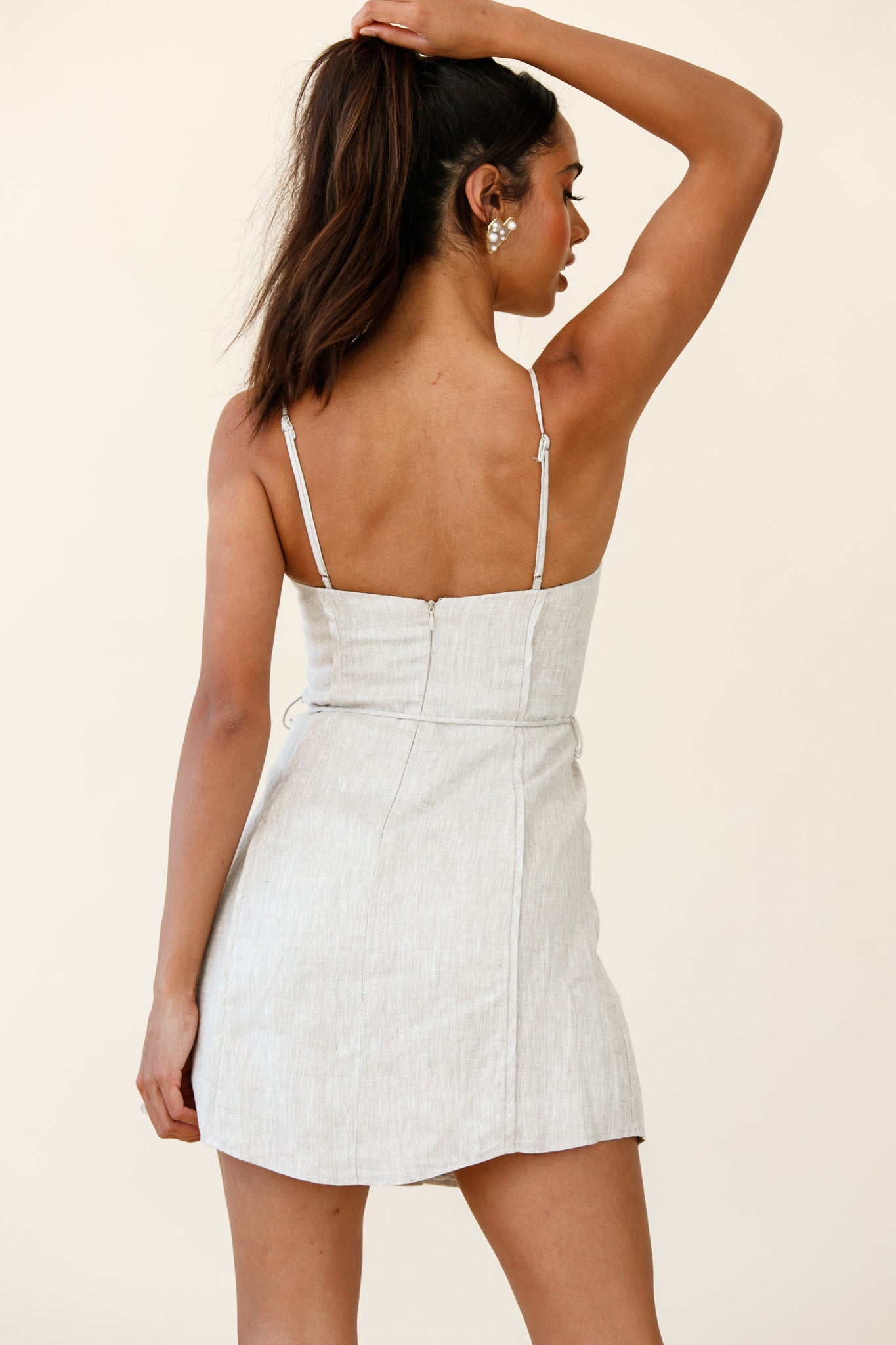 Sacramento Faux Placket Button Detail Dress Natural-Maymioy