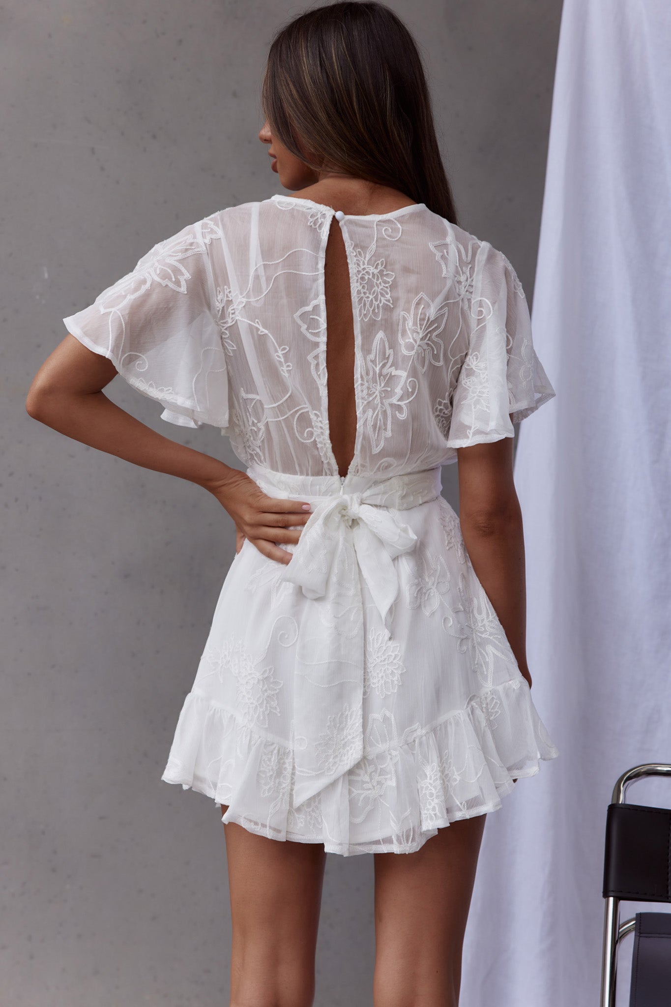 Unconditional Wrap Bust Dress Embroidered White-Maymioy