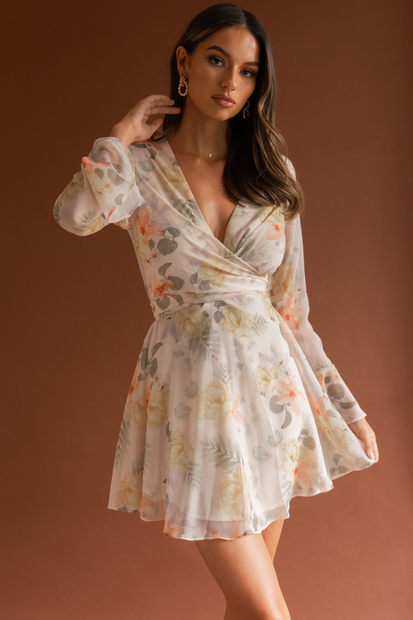 Unconditional Tied Front Dress Floral Yellow-Maymioy