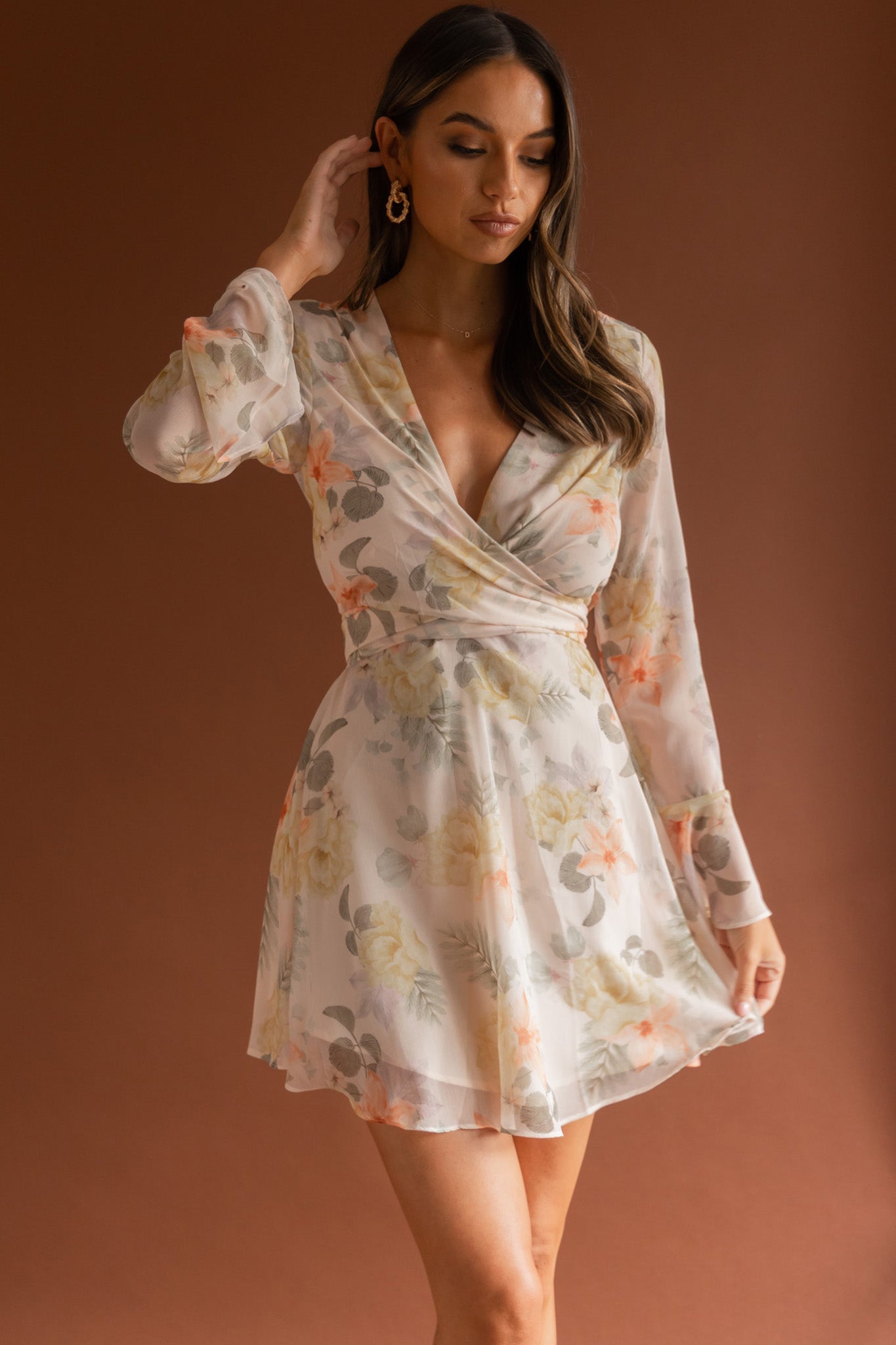 Unconditional Tied Front Dress Floral Yellow-Maymioy