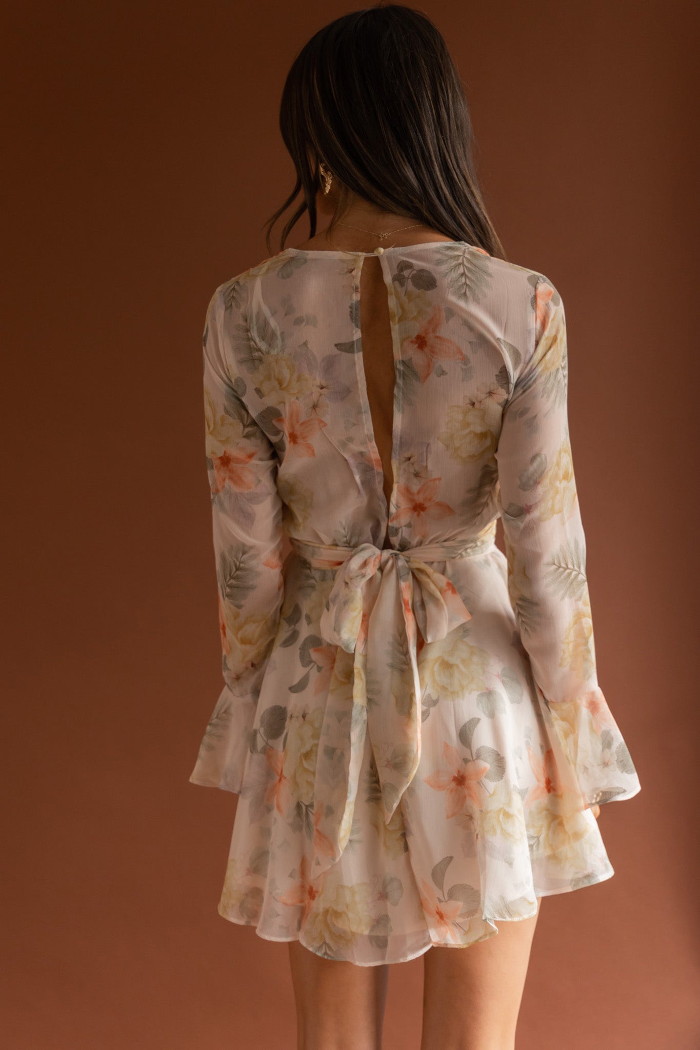 Unconditional Tied Front Dress Floral Yellow-Maymioy