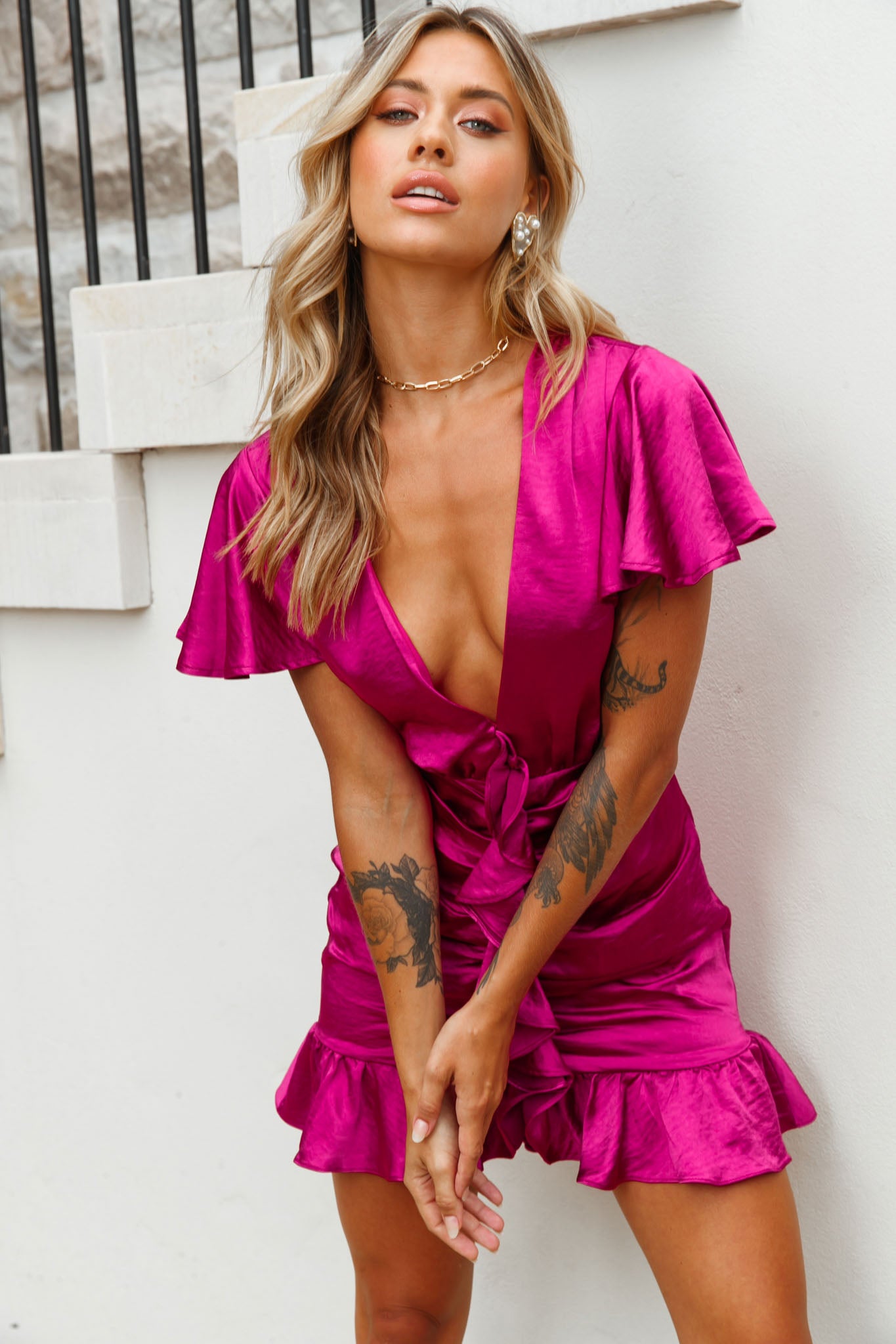 Cherish The Moment Ruched Ruffle Dress Plum-Maymioy