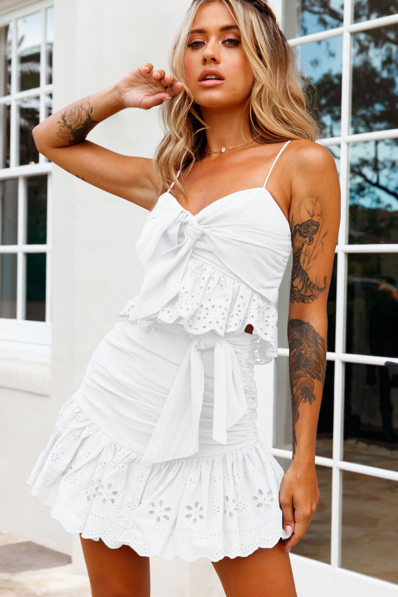 Heartland Bow Tie Bust Top White-Maymioy