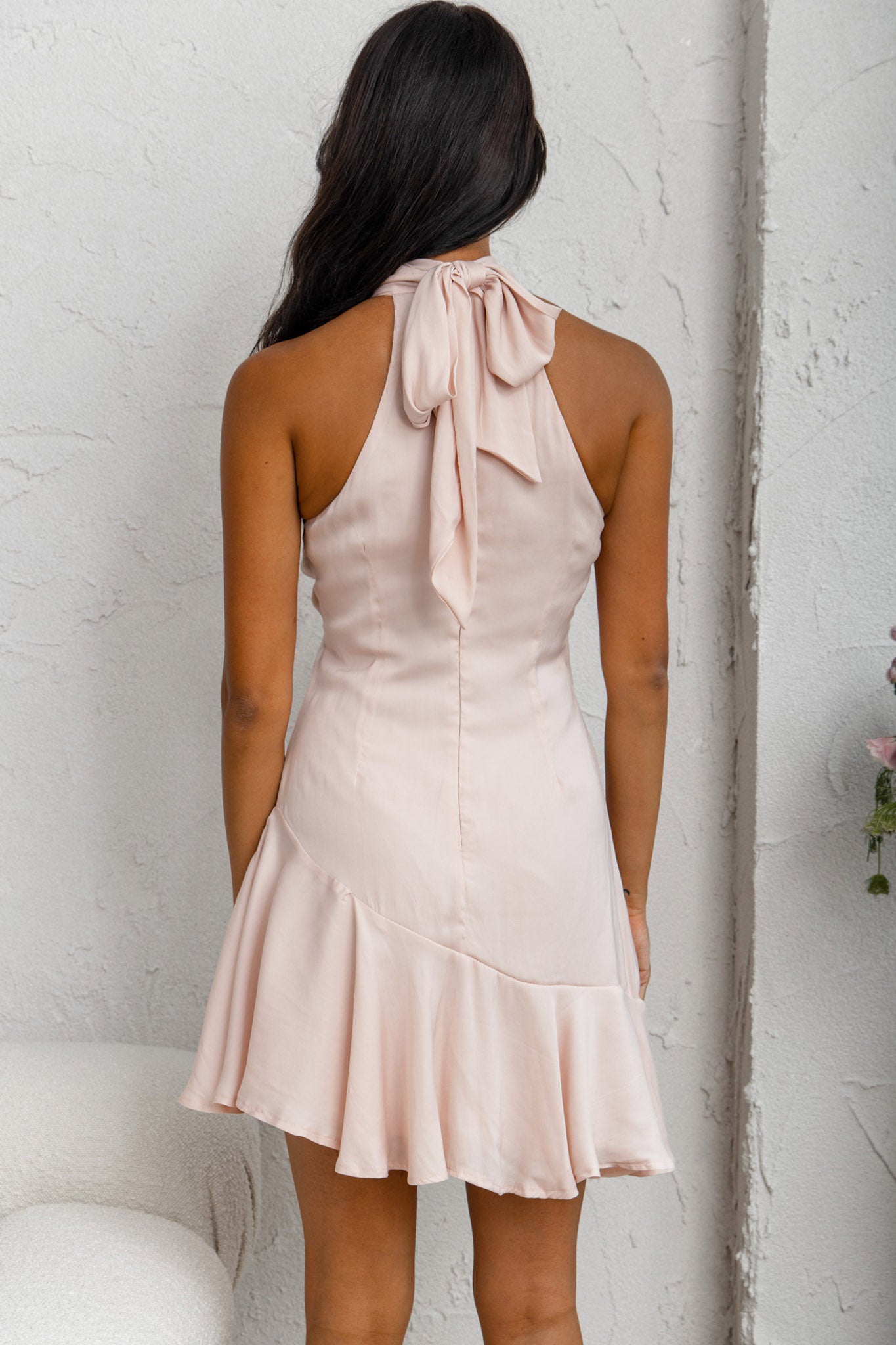 Promises Halterneck Fluted Hem Dress Nude-Maymioy