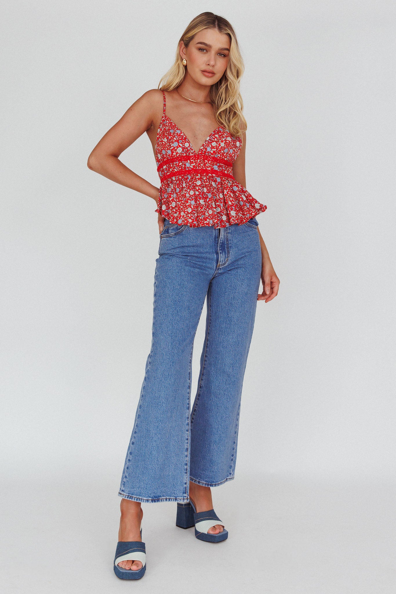 Marigold Crochet Trim Top Floral Red-Maymioy