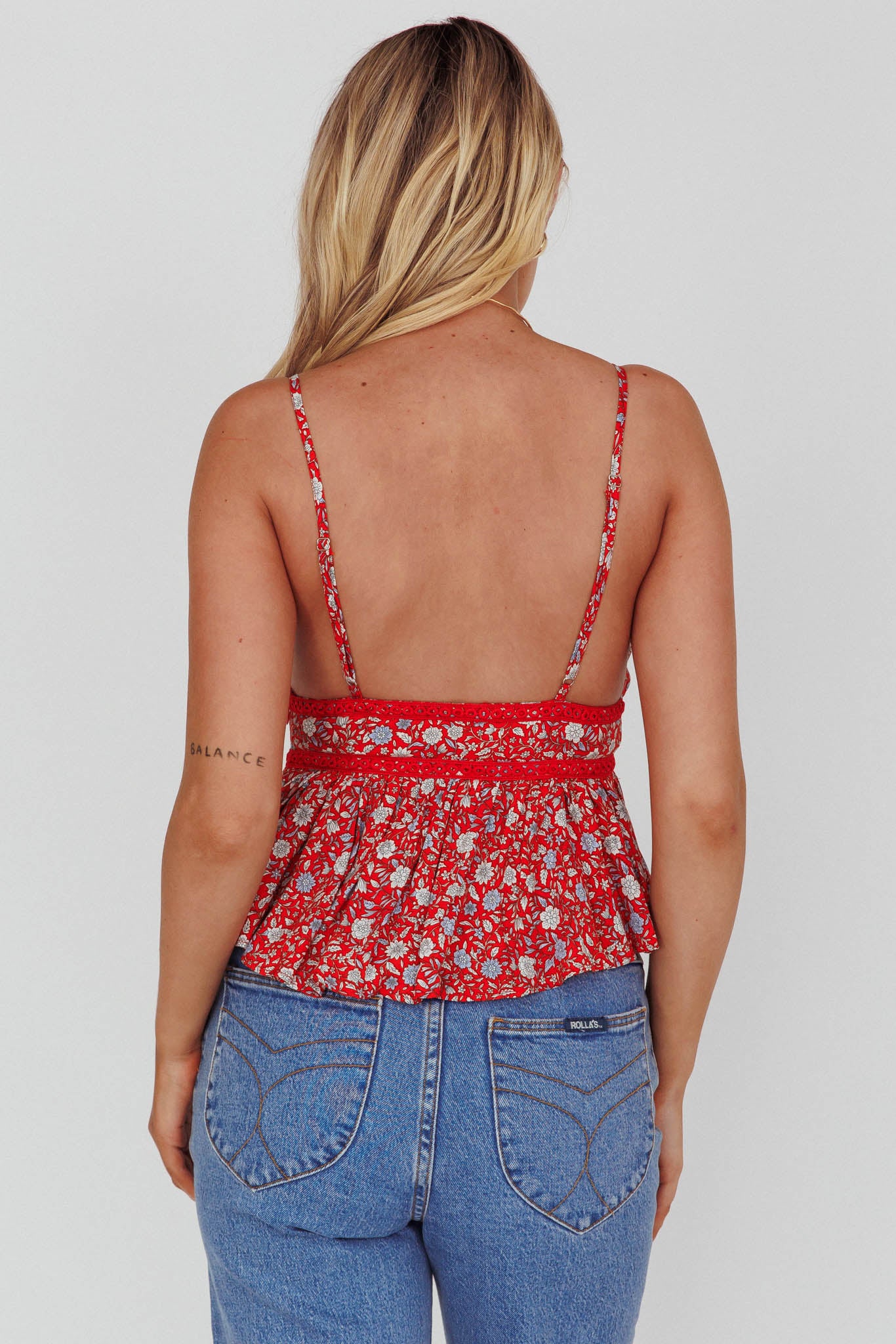Marigold Crochet Trim Top Floral Red-Maymioy
