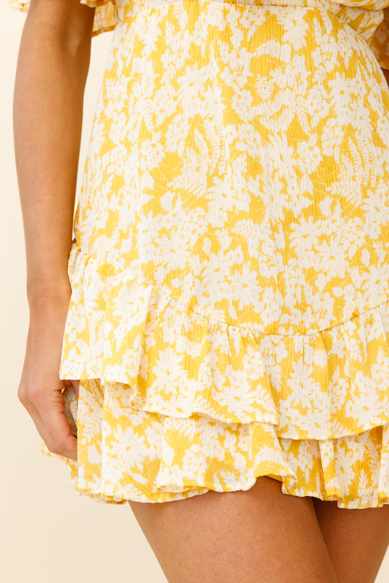 Mona Lisa Angel Sleeve Ruffle Trim Dress Floral Print Yellow-Maymioy