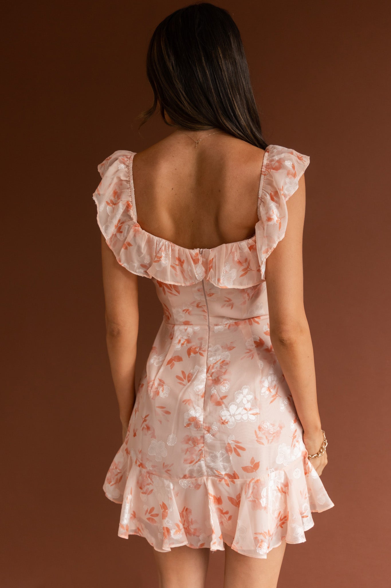 Flower Child Frill V-Neckline Dress Floral Blush-Maymioy