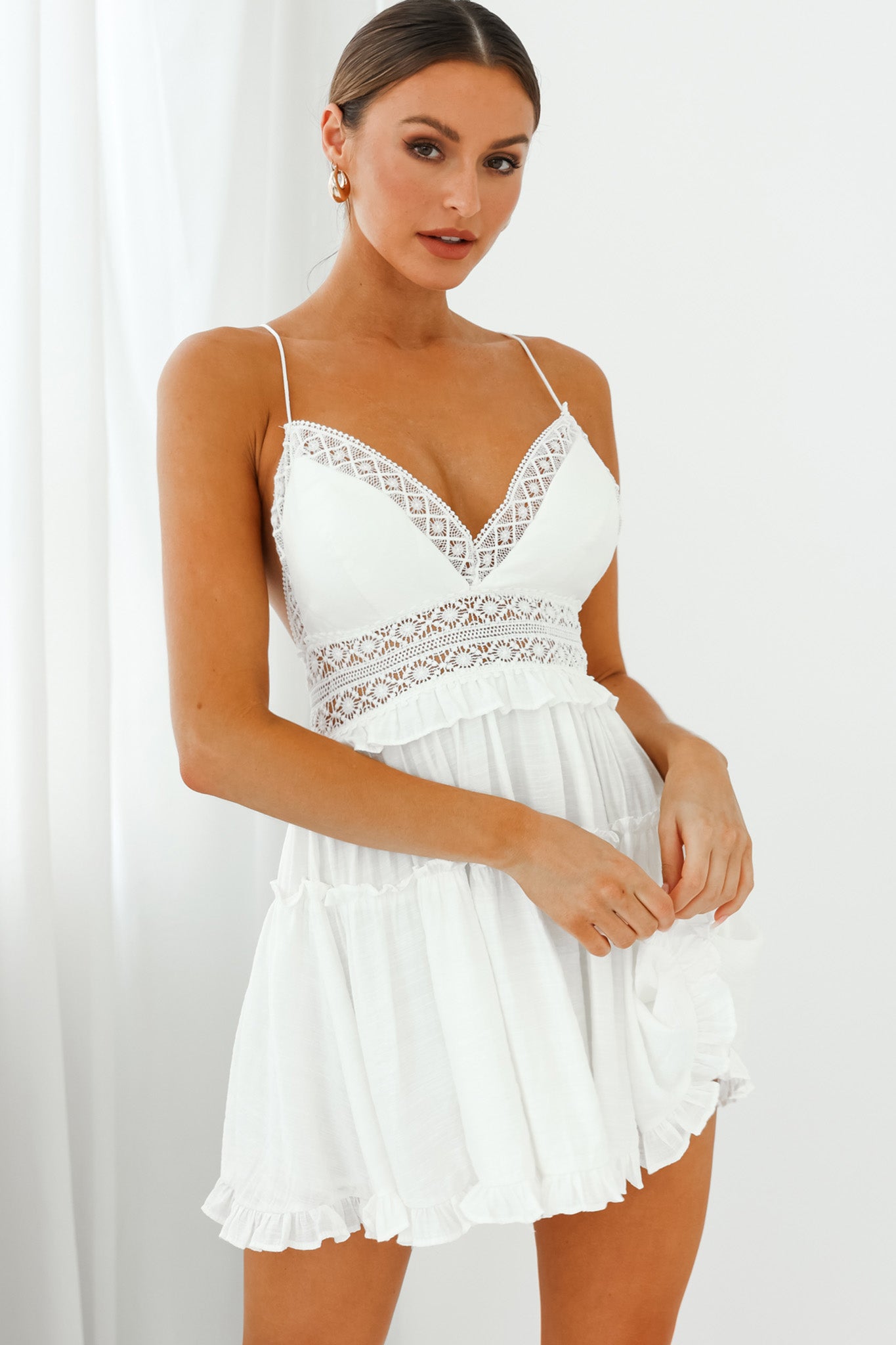 Desert Rose Crochet Tie-Up Back Sun Dress White-Maymioy