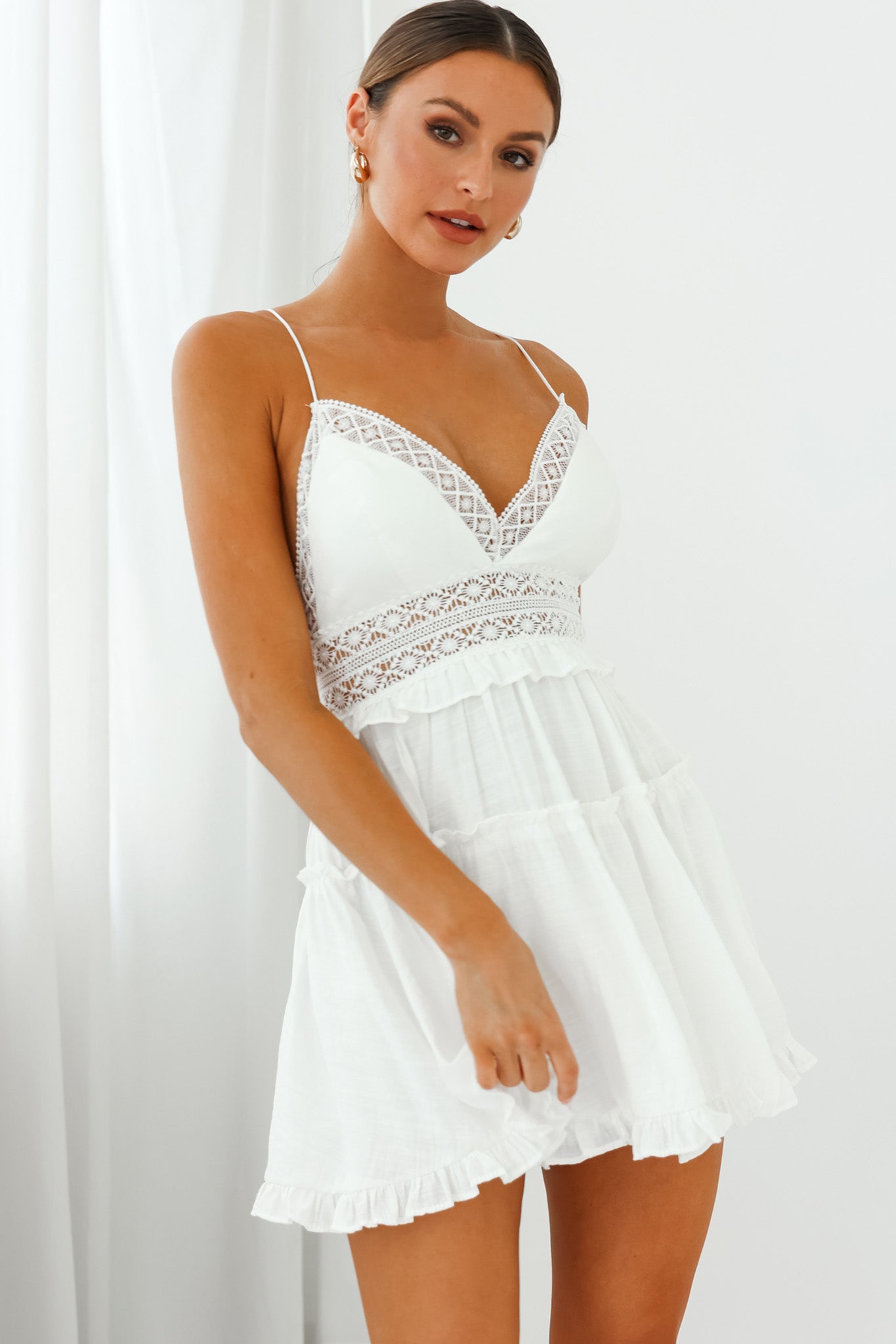 Desert Rose Crochet Tie-Up Back Sun Dress White-Maymioy