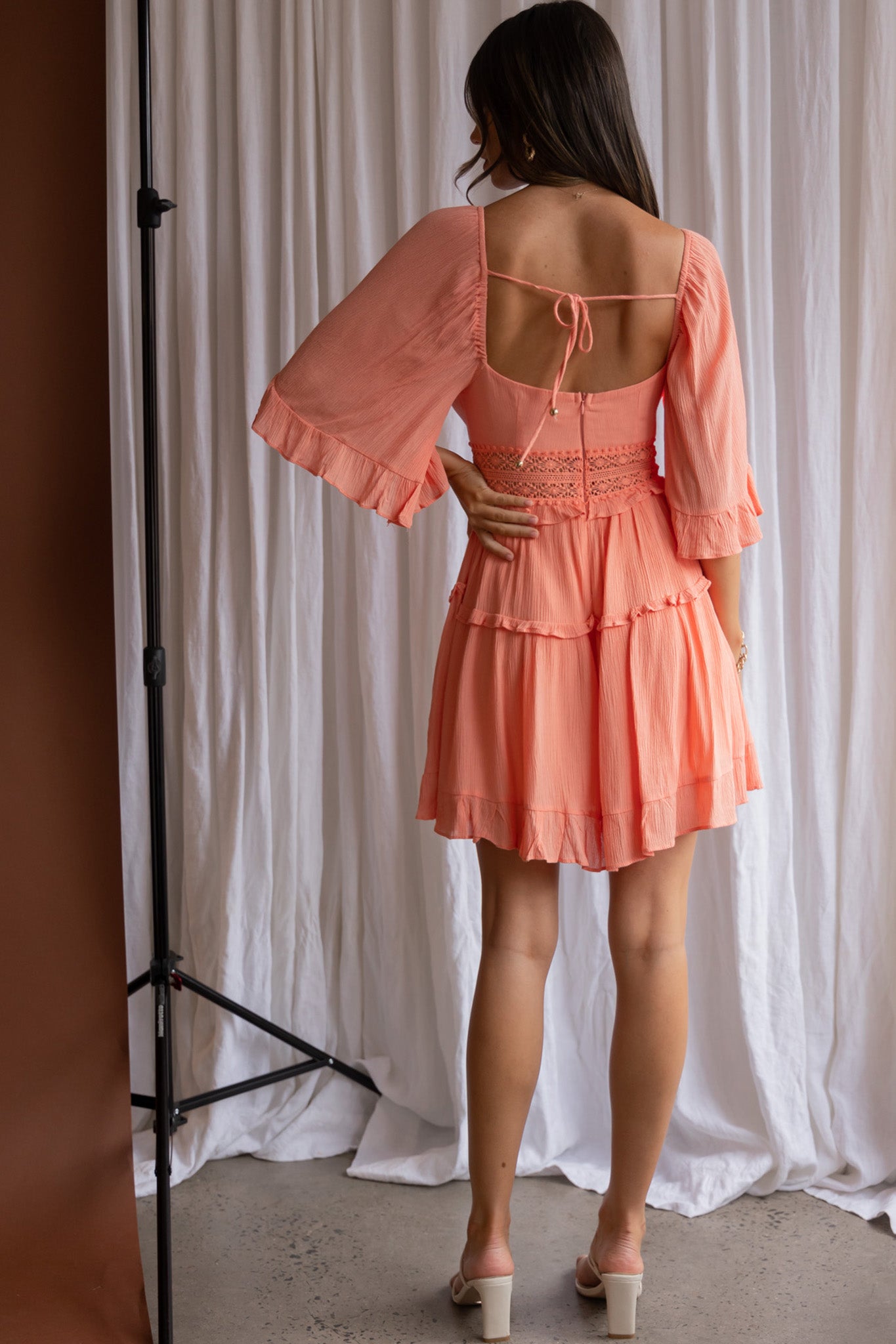 Desert Rose Bell Sleeve Mini Dress Blush-Maymioy