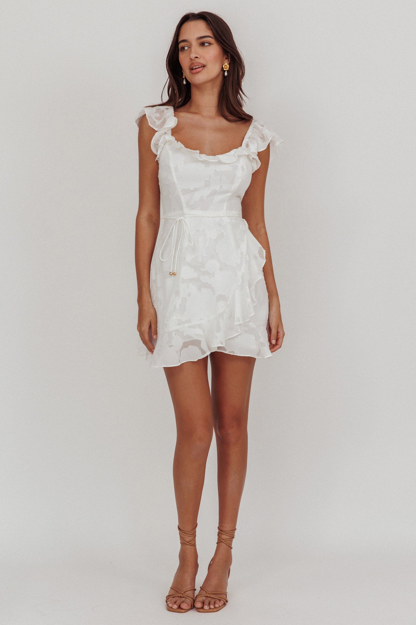 Thinkin' Bout You Ruffle Trim Dress Textured White-Maymioy