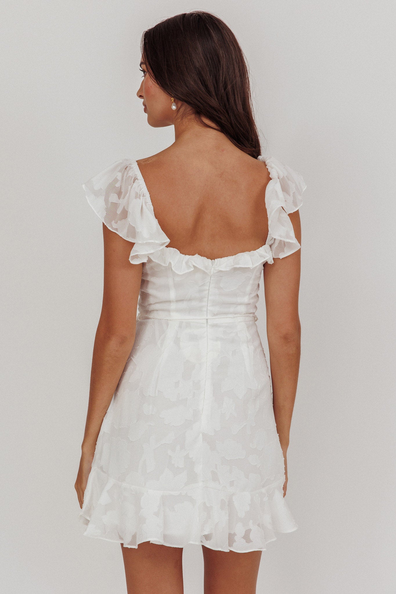 Thinkin' Bout You Ruffle Trim Dress Textured White-Maymioy