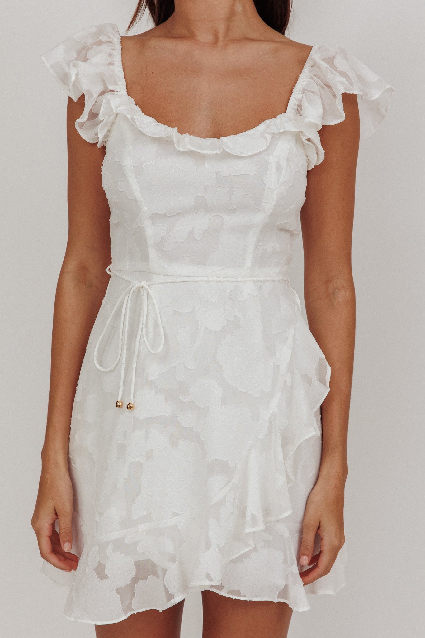Thinkin' Bout You Ruffle Trim Dress Textured White-Maymioy