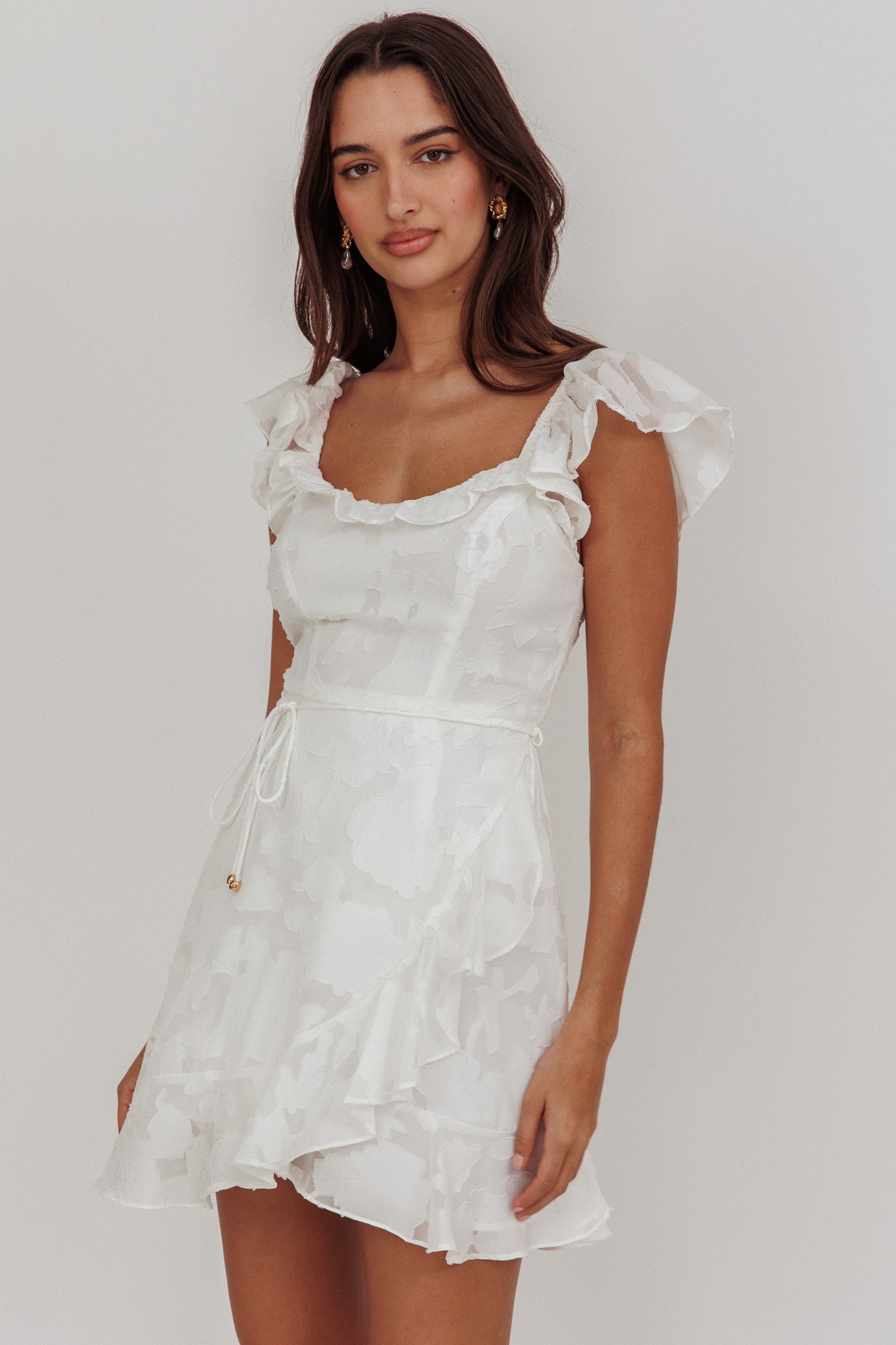 Thinkin' Bout You Ruffle Trim Dress Textured White-Maymioy